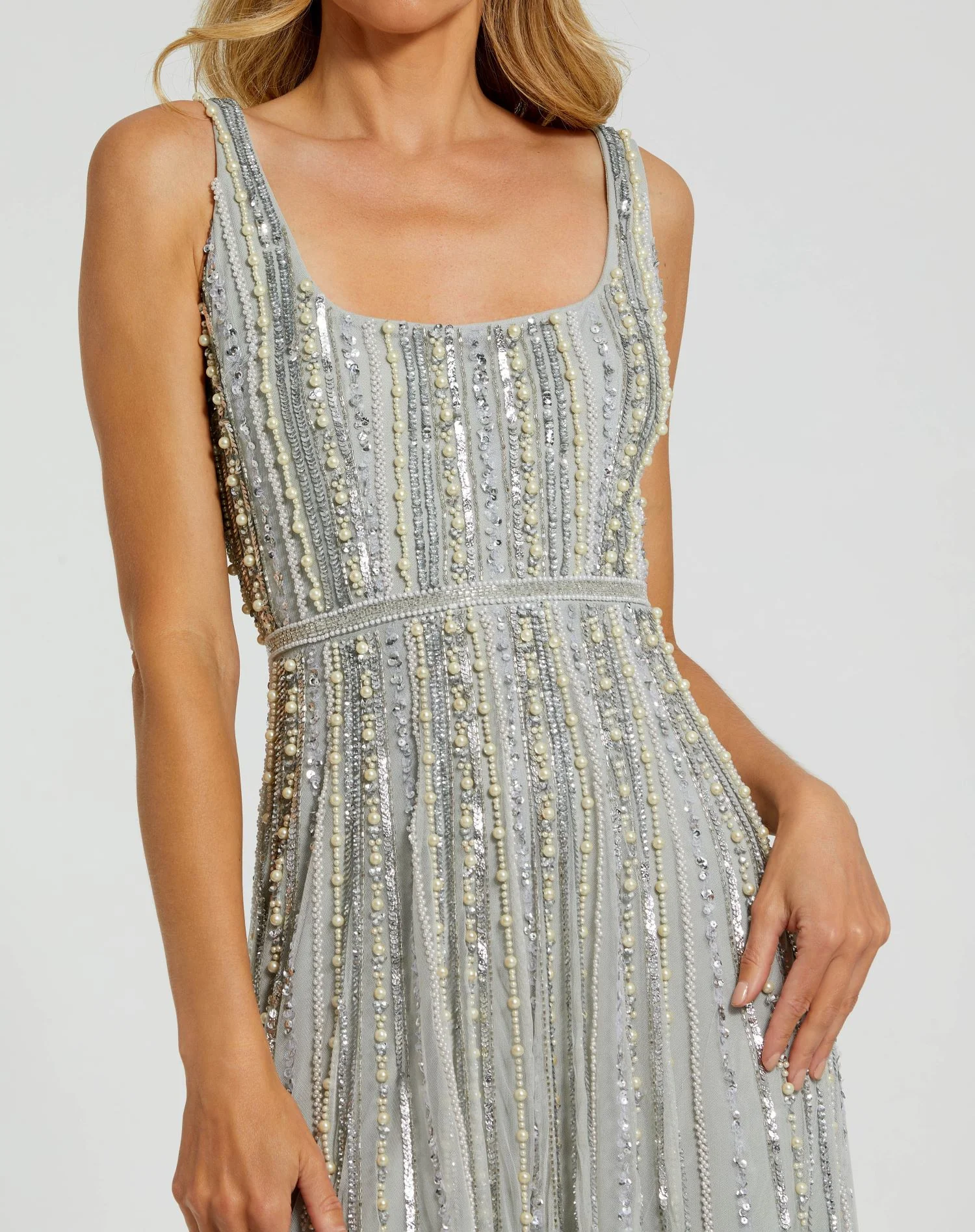 Green Striped Beaded Gown