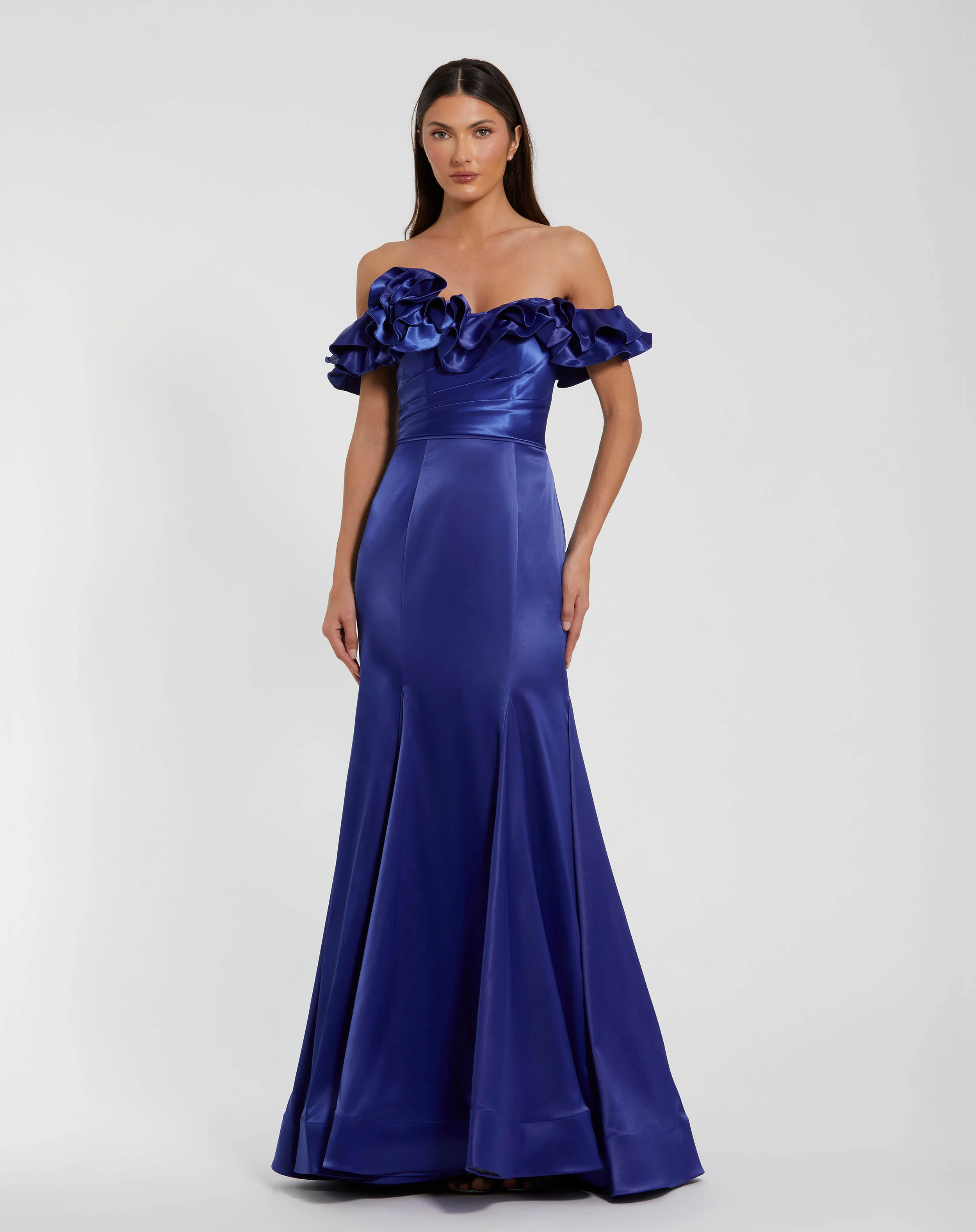 Ruffle Off the Shoulder Mermaid Gown