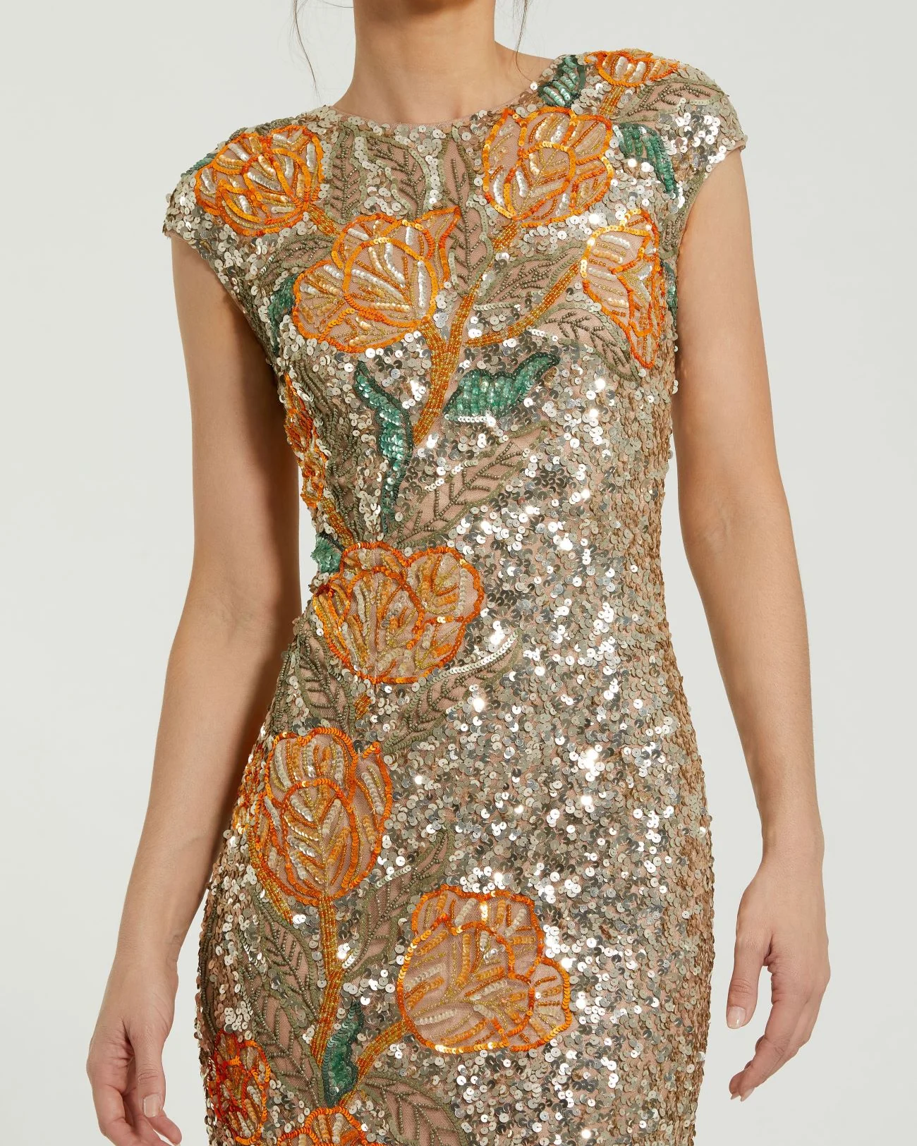 Gold Fitted Cap Sleeve Gown