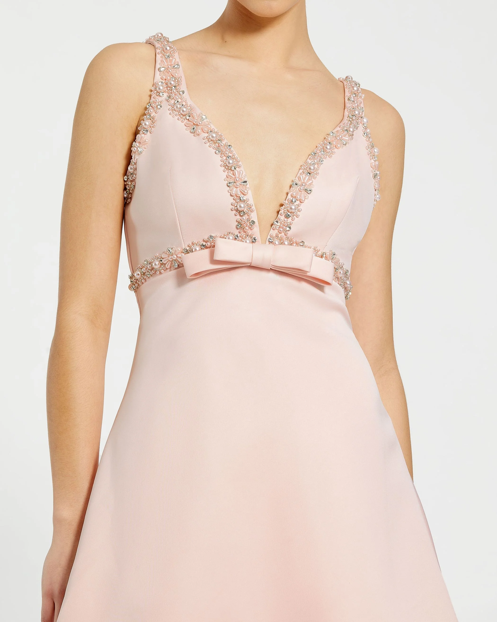 Pink Hand Beaded Detail A Line Mini Dress