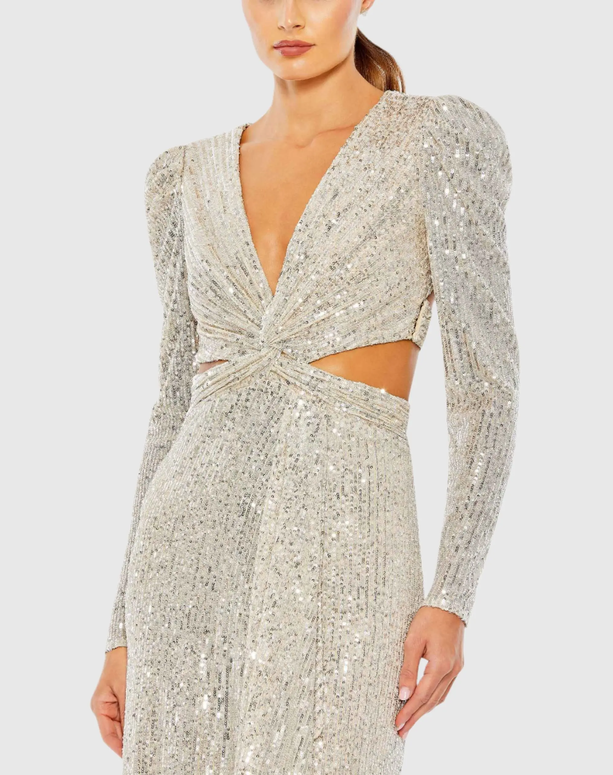 Shiny Crossed Long Sleeve Dress