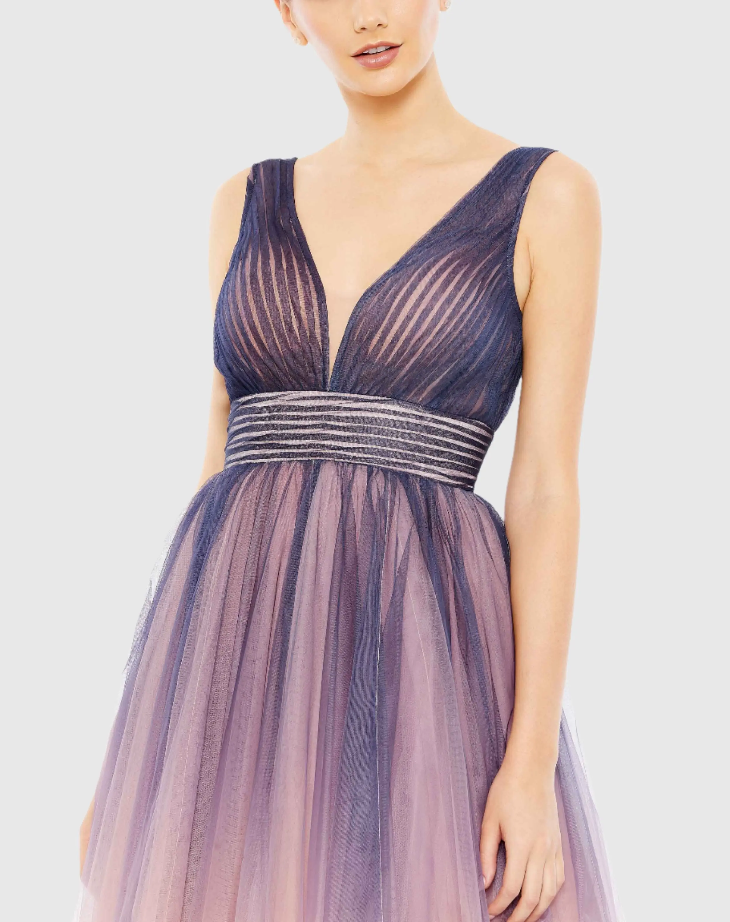 Ombre Sleeveless V Neck Midi Dress