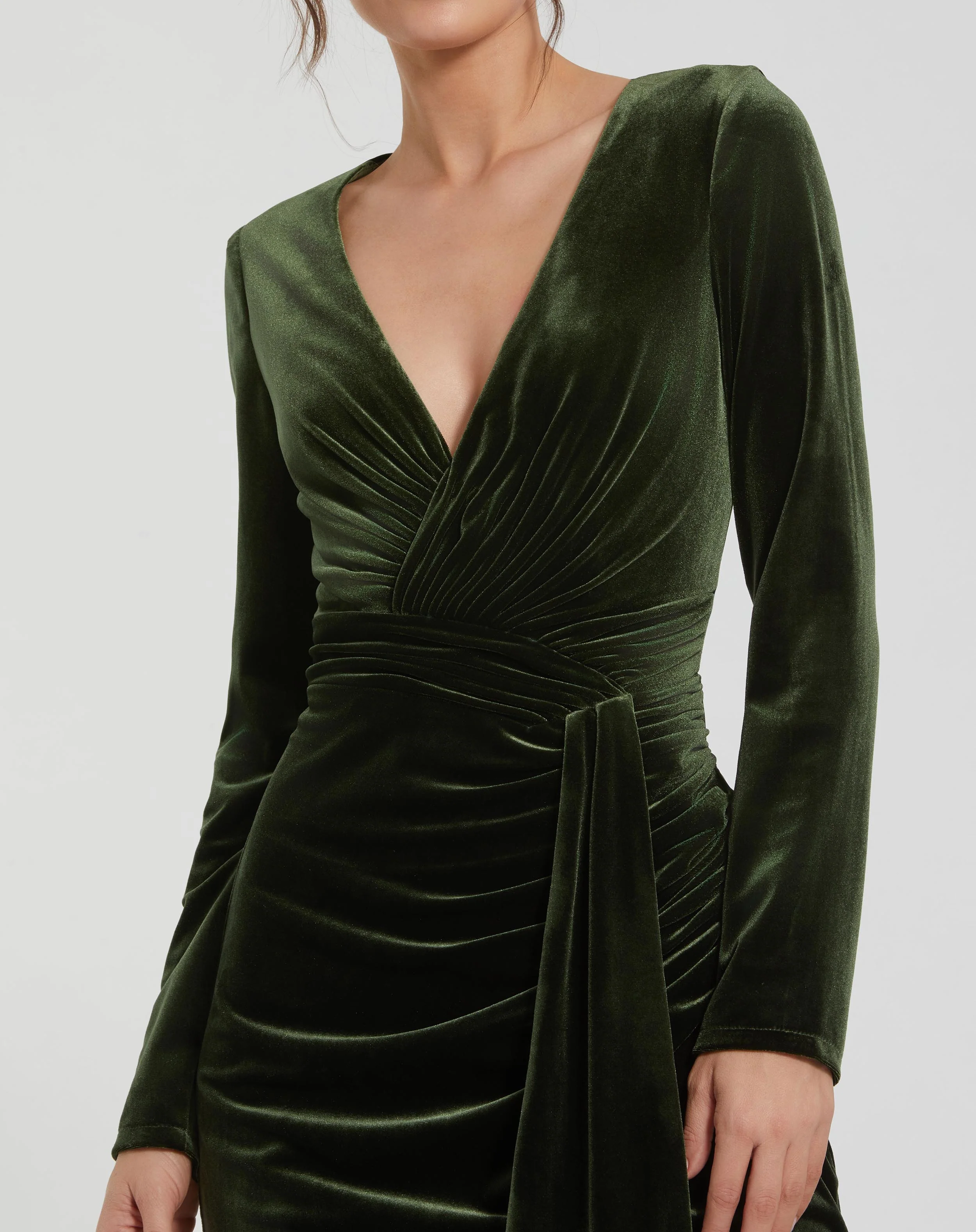 Elegant Long Sleeve Draped Velvet Gown