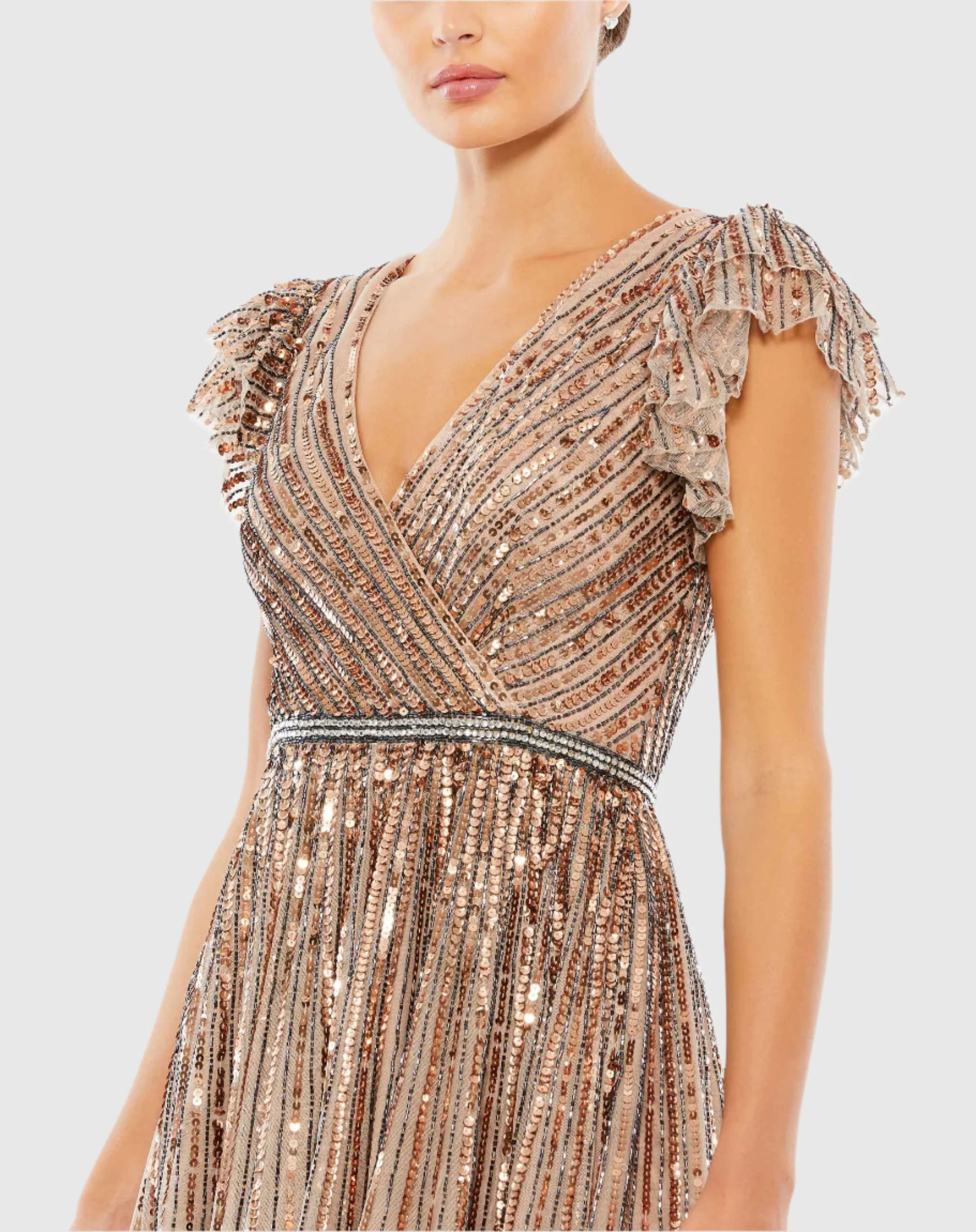 Golden Beaded Wrap Gown