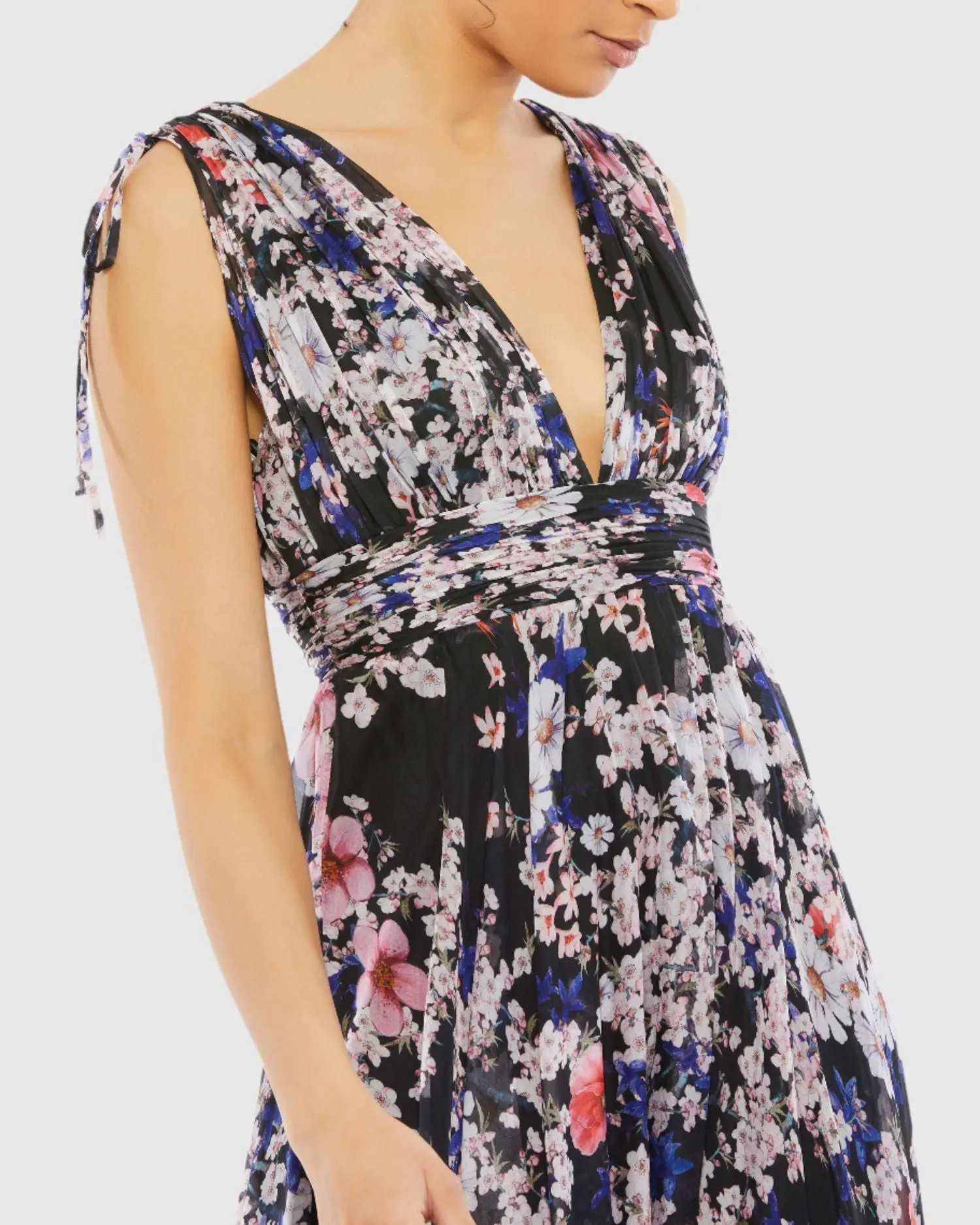 Floral Tie Shoulder V Neck Maxi Dress