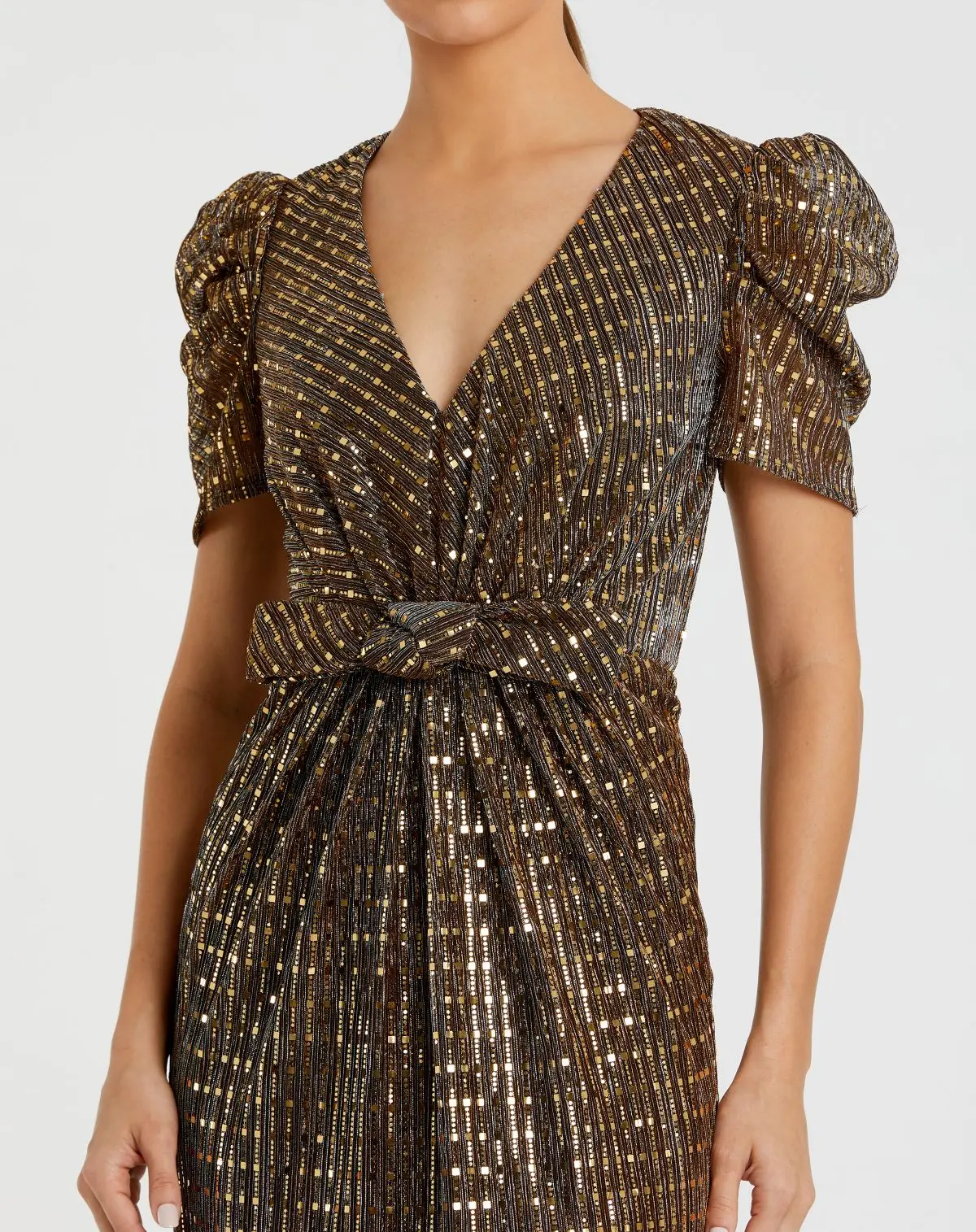 Metallic Gown with Bow Waist