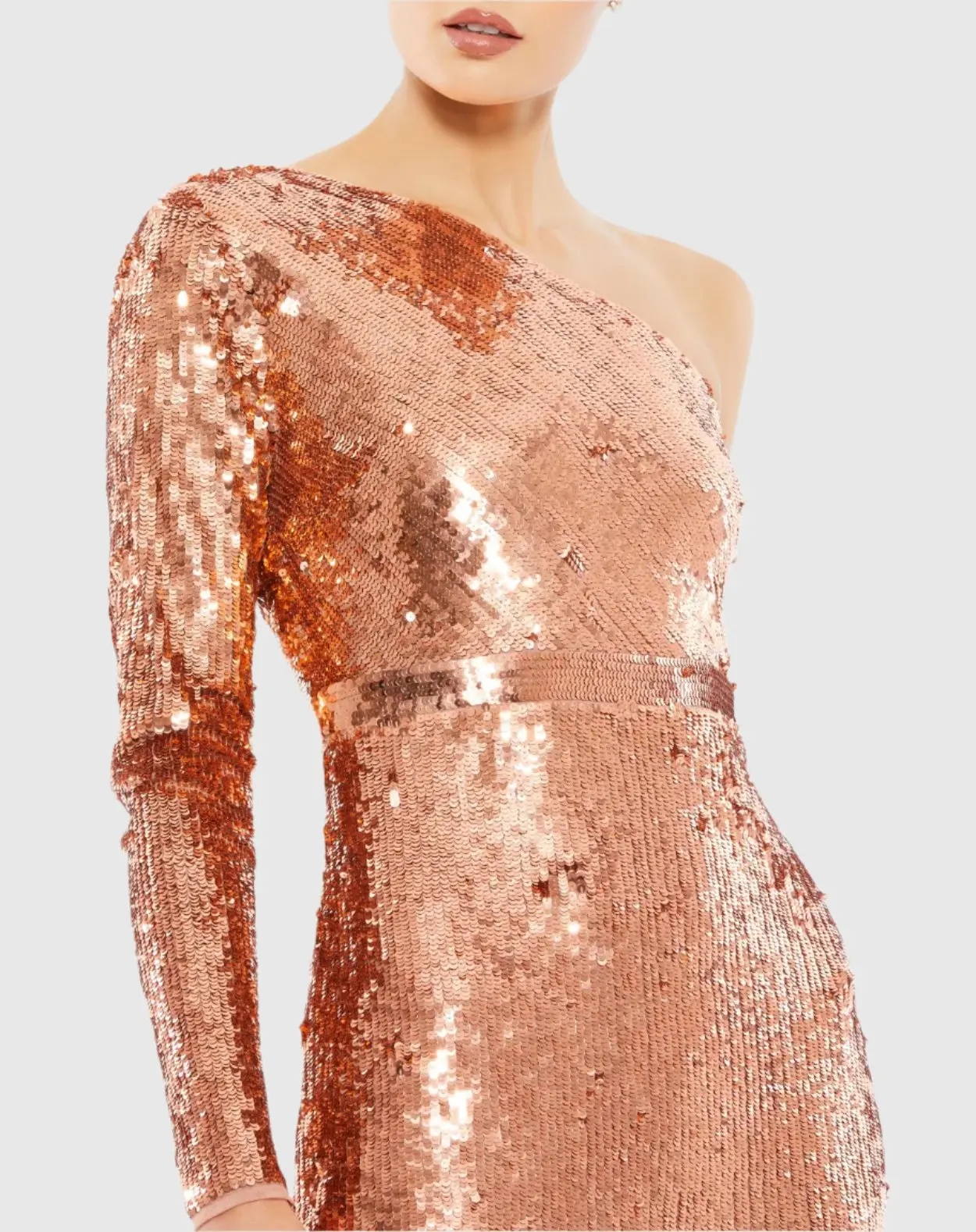 Pink Sequined One Sleeve Column Dress