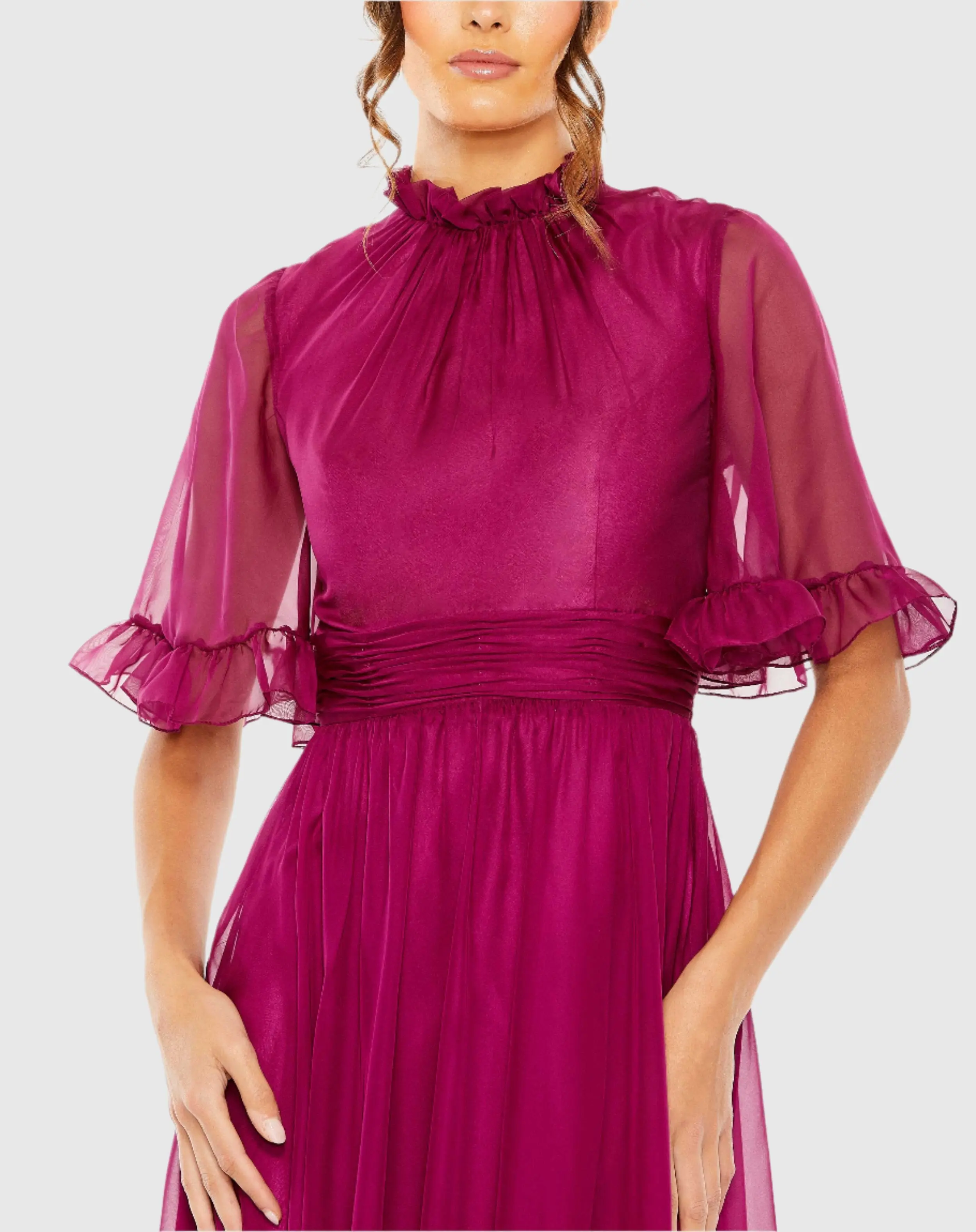 Ruffled Flutter Sleeve Gown