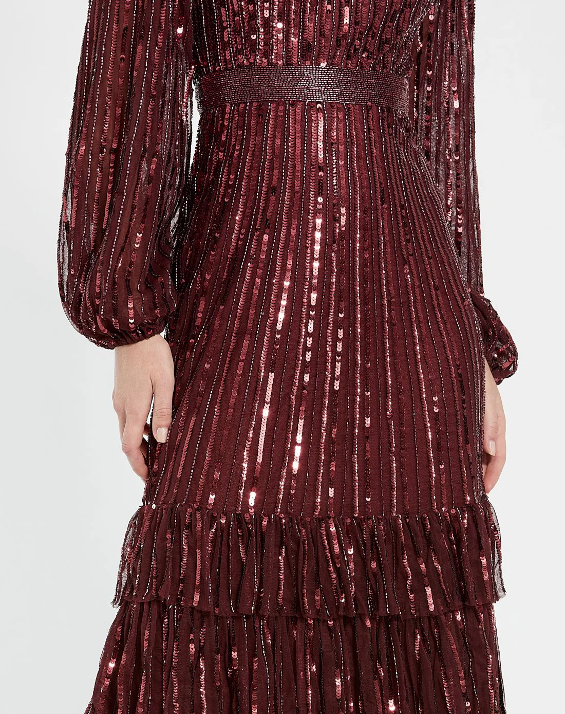 Long Sleeve Ruffle Sequin Dress