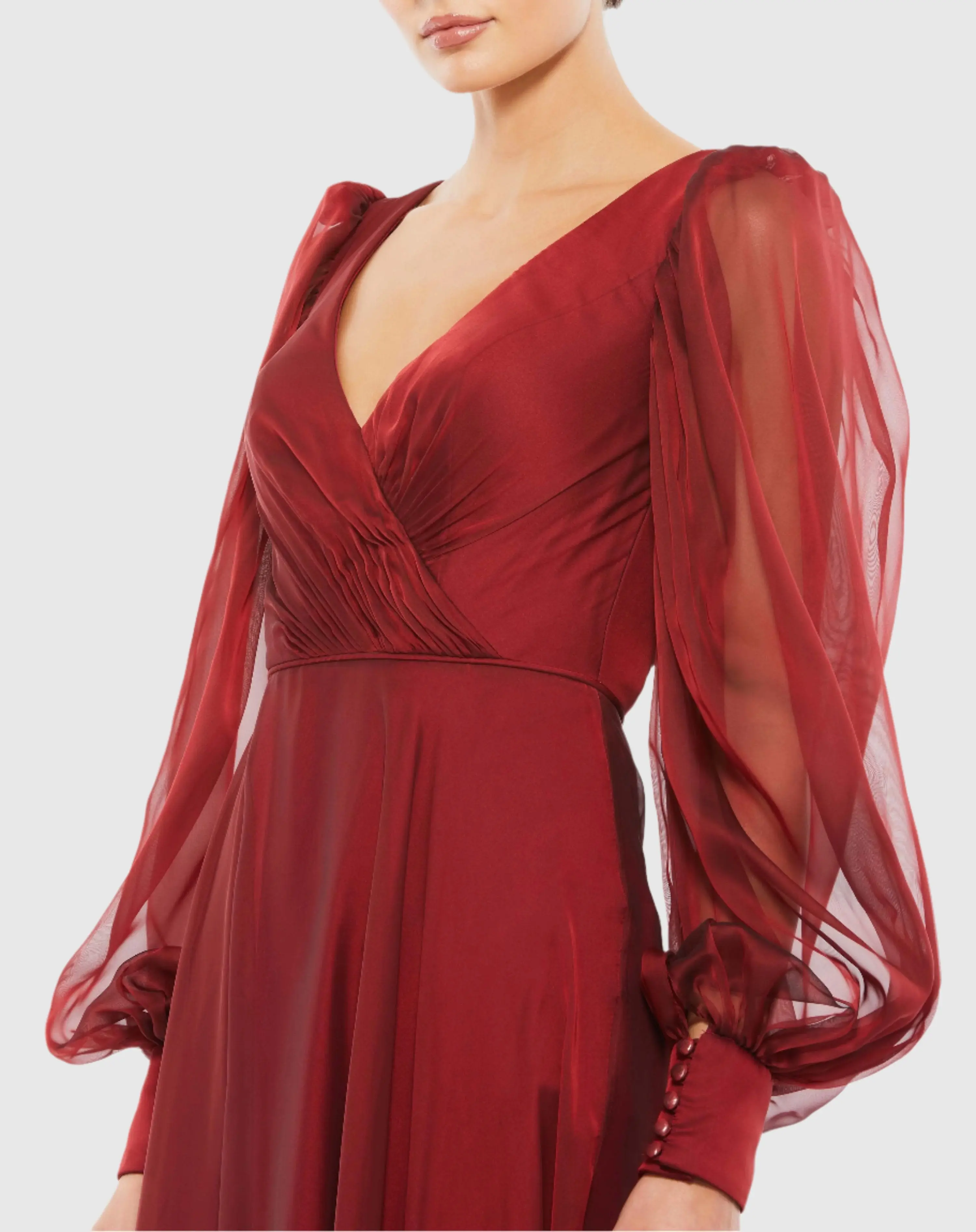 Flowing Gown with Sheer Blouson Sleeves