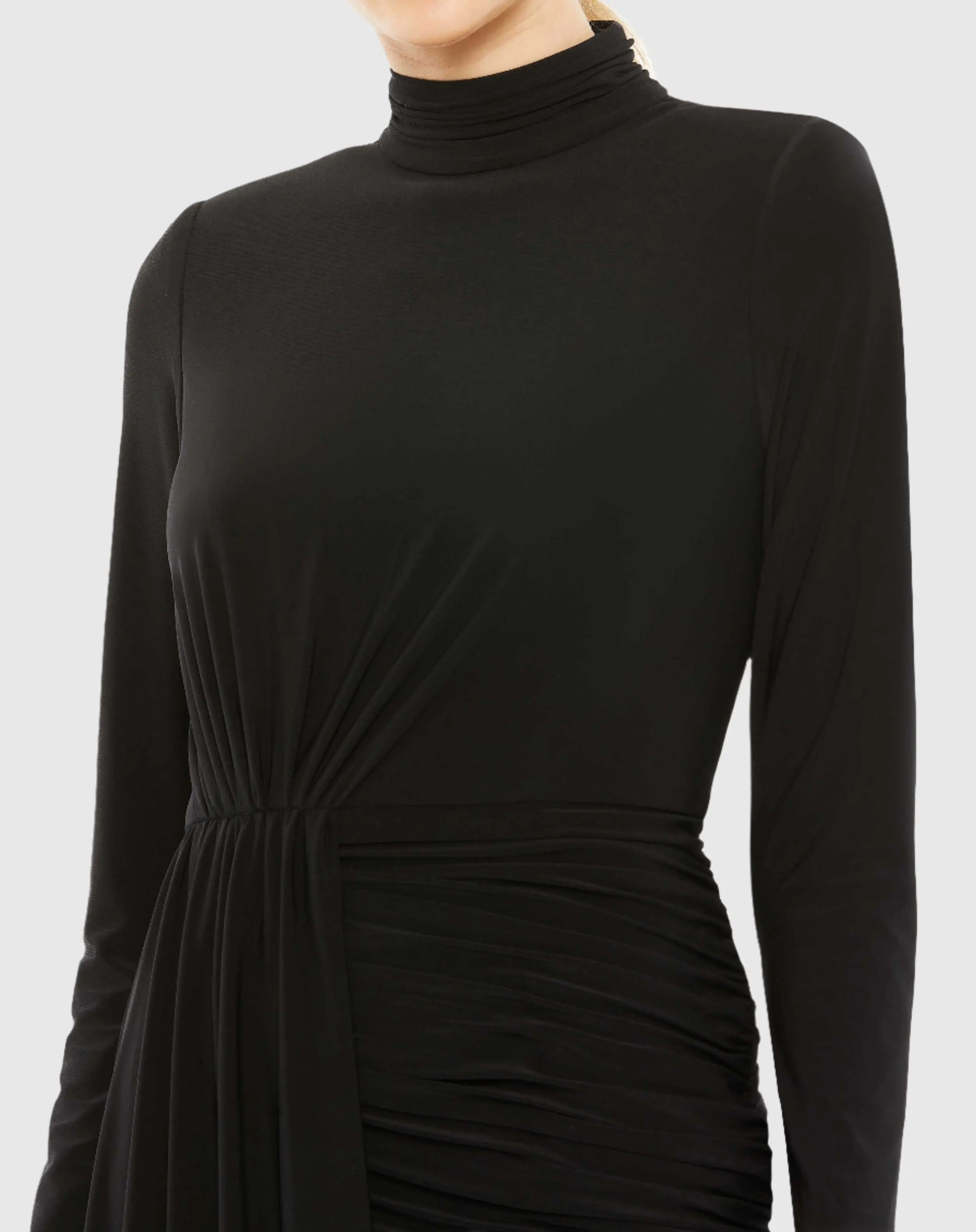 High Neck Asymmetrical Draped Dress