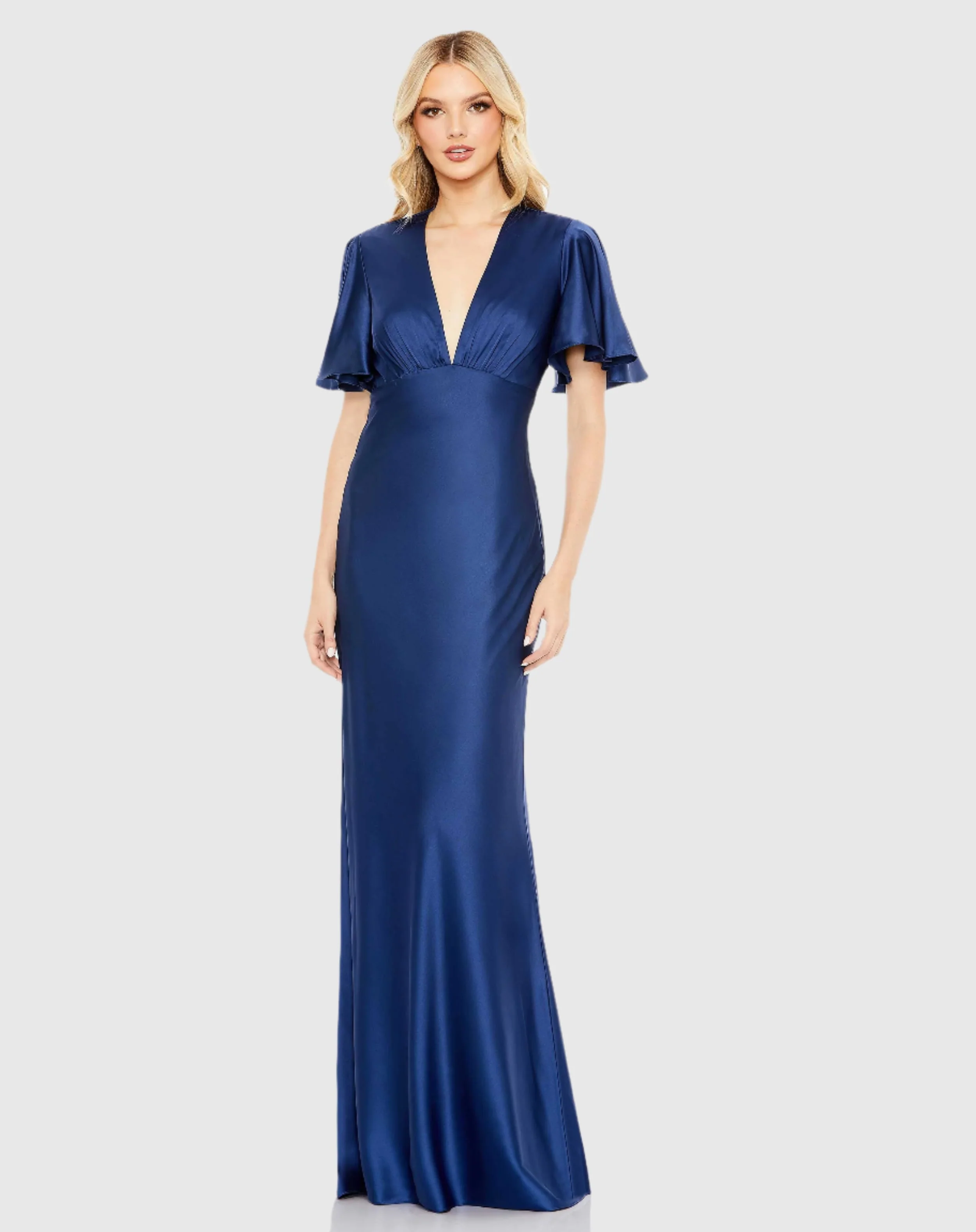 Flounce Sleeve V Neck Trumpet Gown