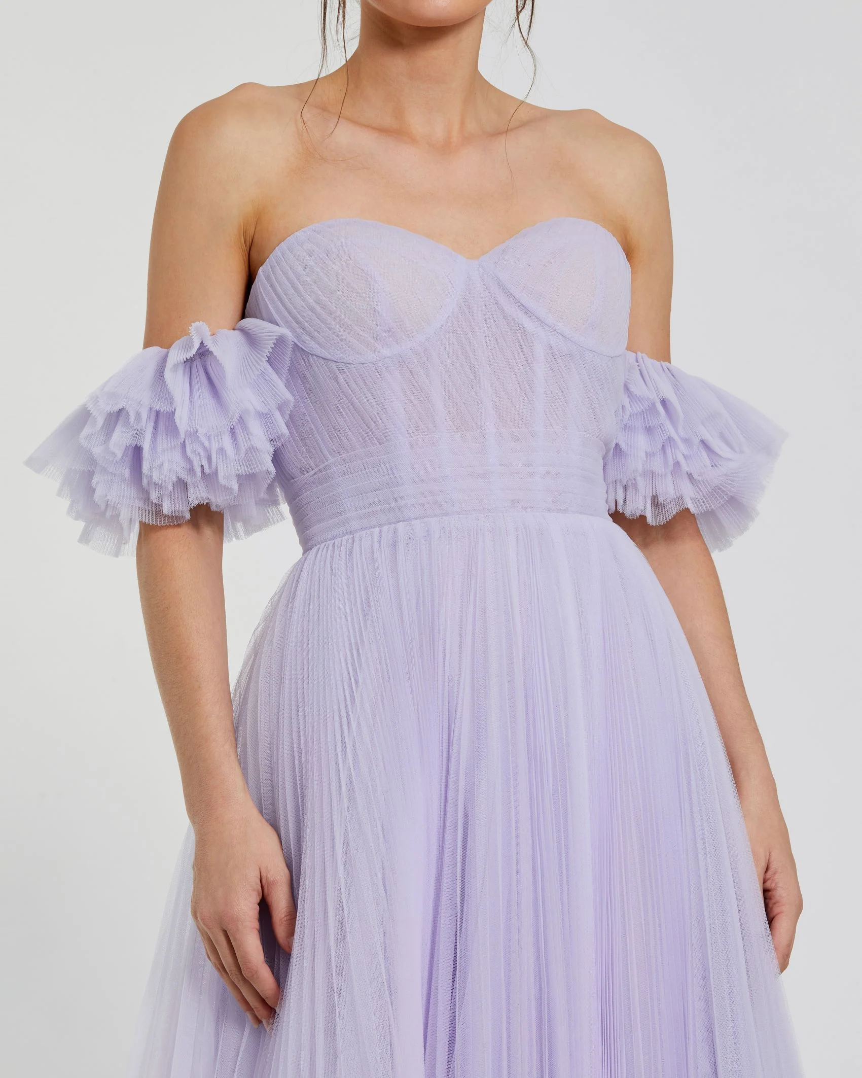 Pink Off The Shoulder Tulle A Line Gown