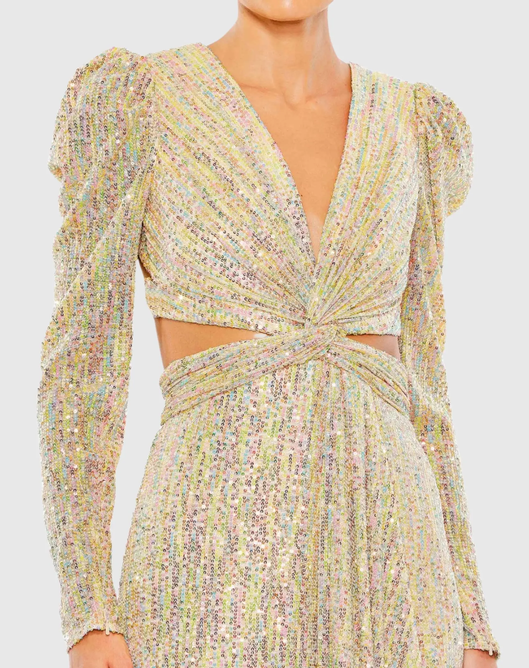Shimmering Puff Sleeve Front Cut Out Dress