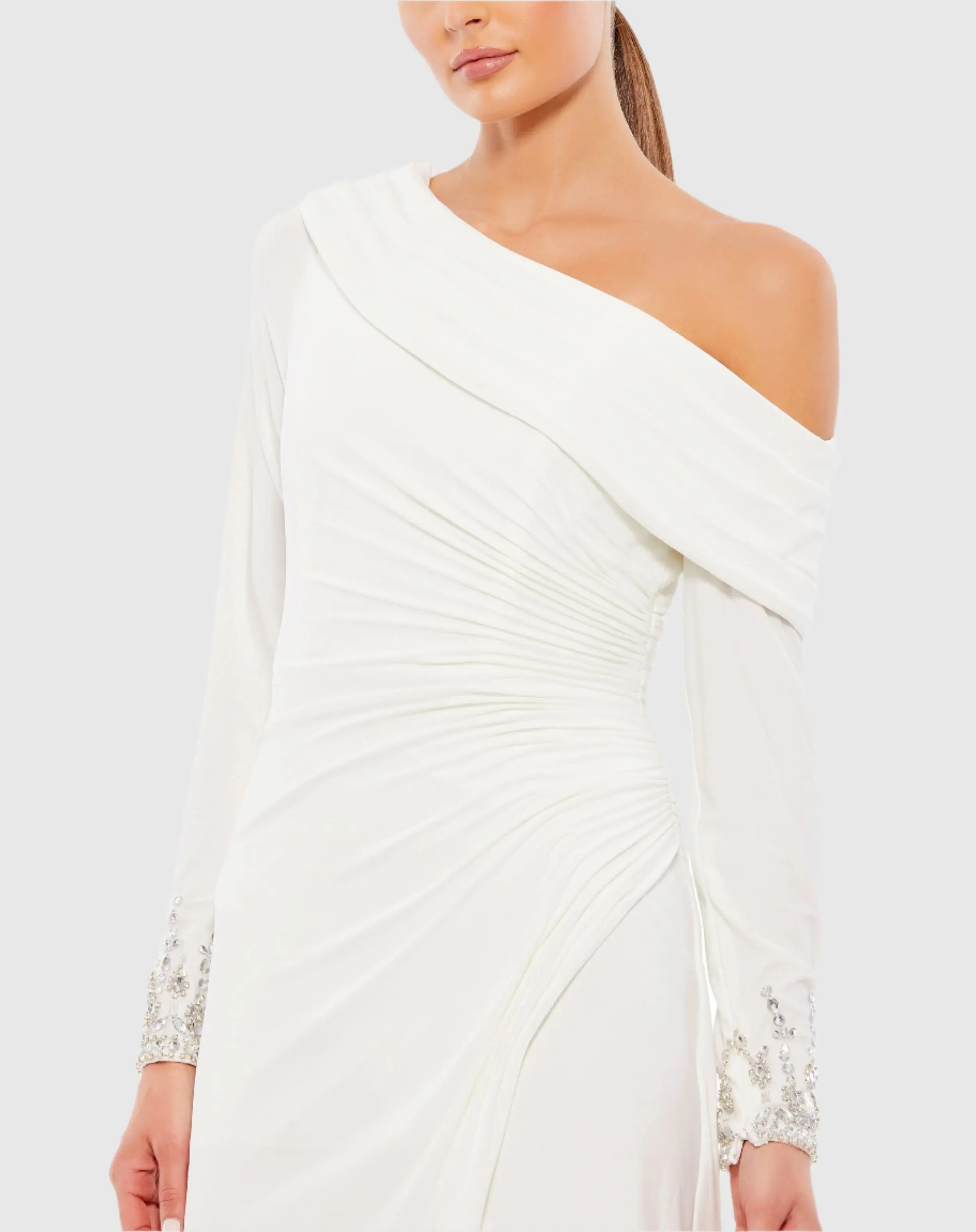 White Foldover Long Sleeve Midi Dress