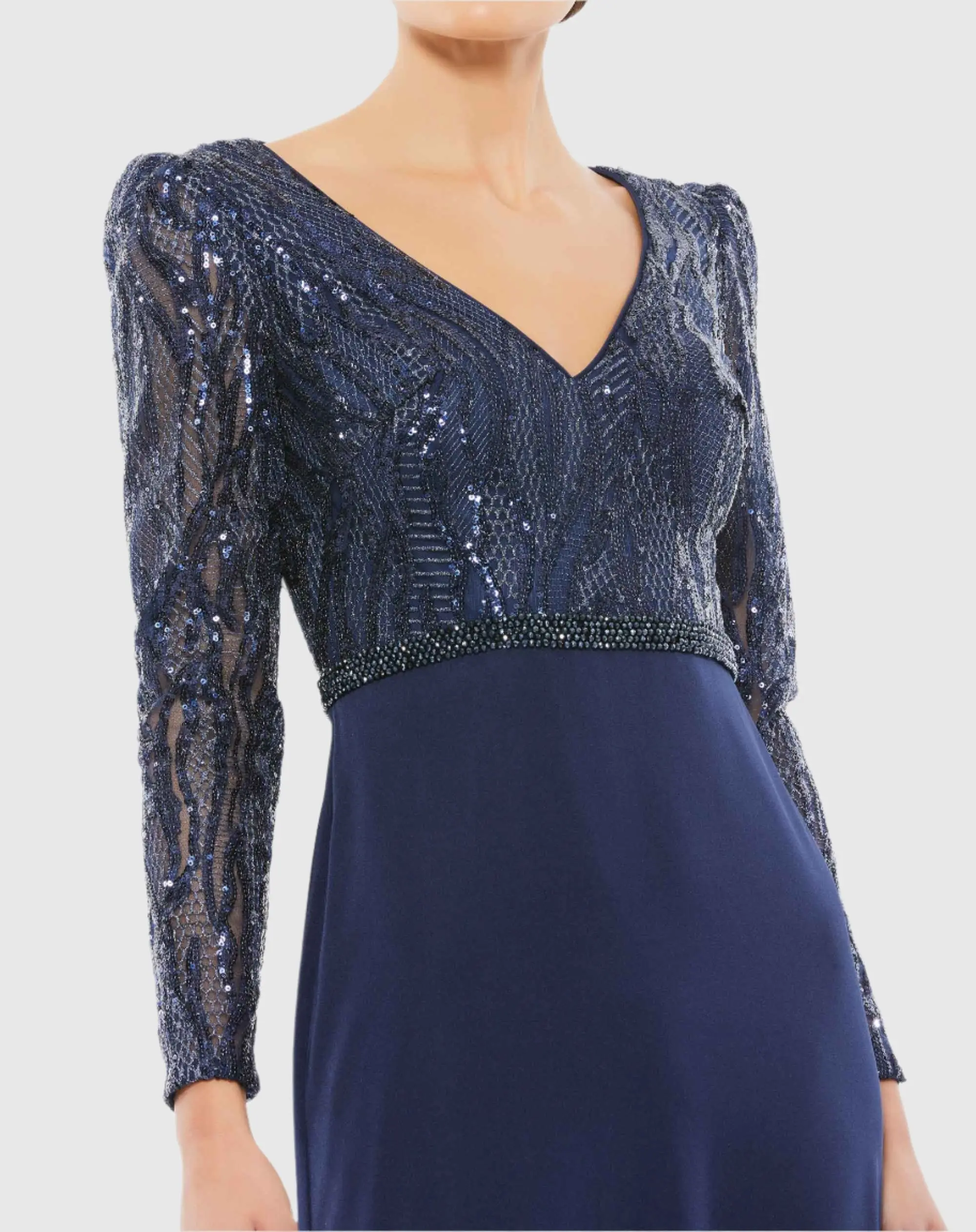 Elegant Long Sleeve Bodice Column Gown