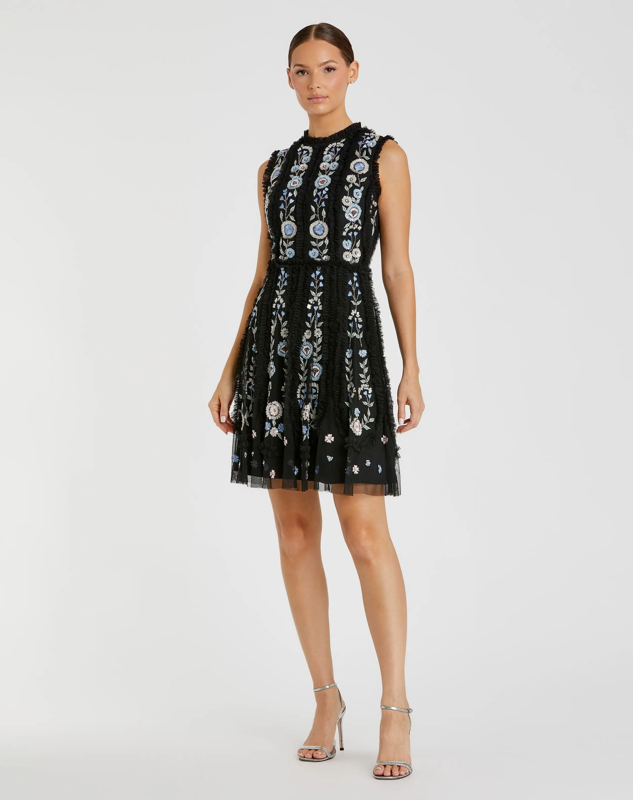 High Neck Embroidered Mini Dress