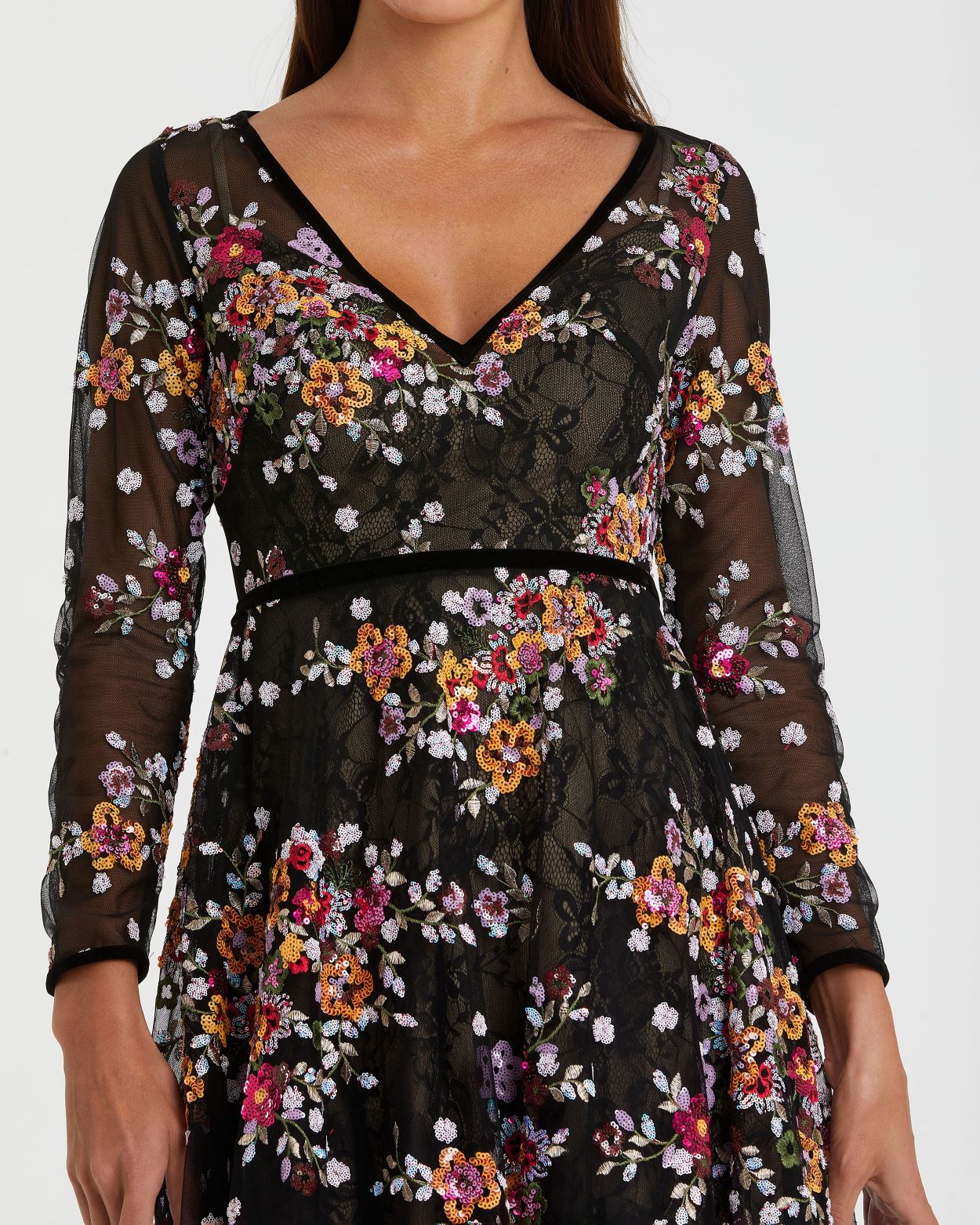 Floral Embroidered Tea Length Dress