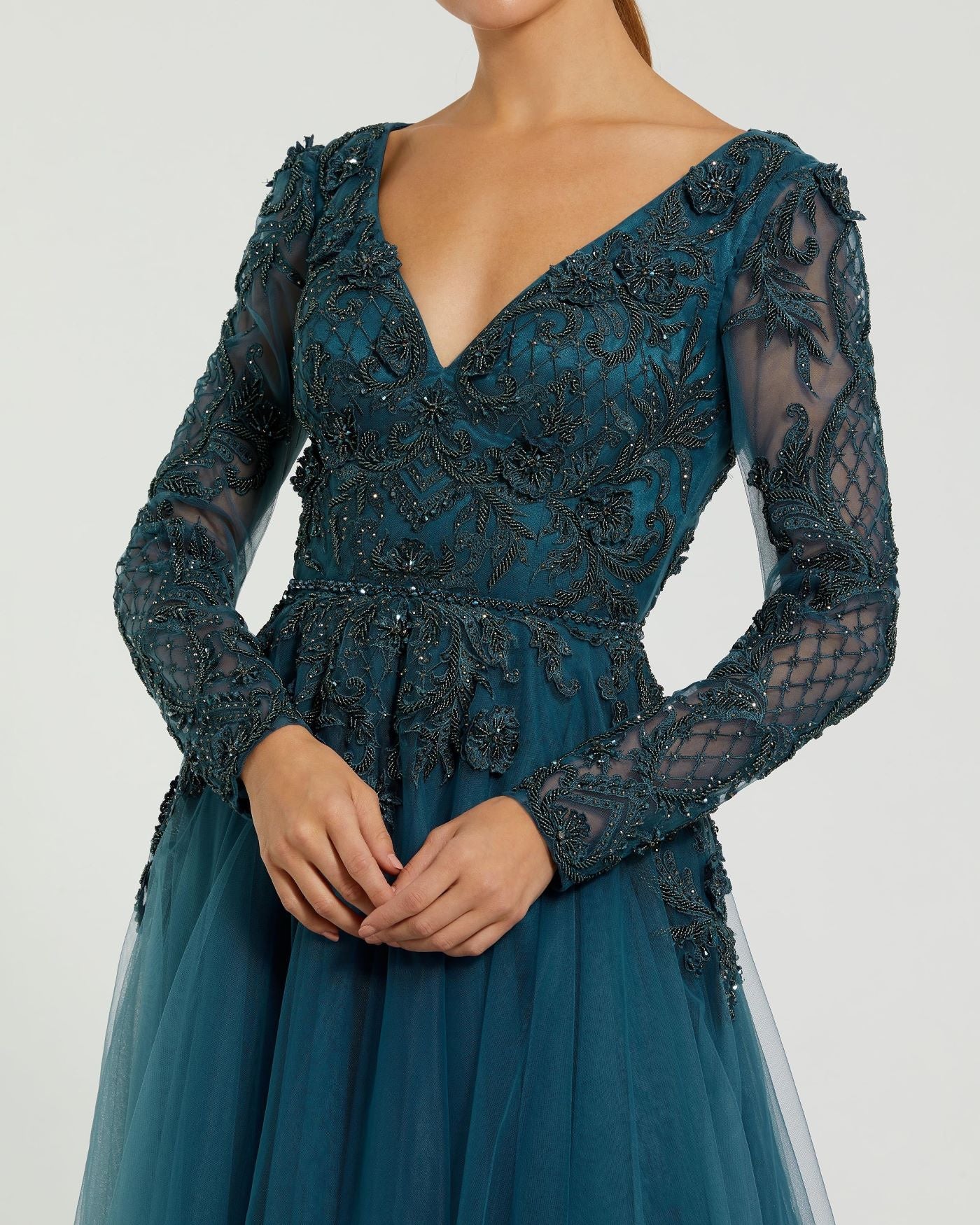 Embroidered Floral Embellished Tulle Gown