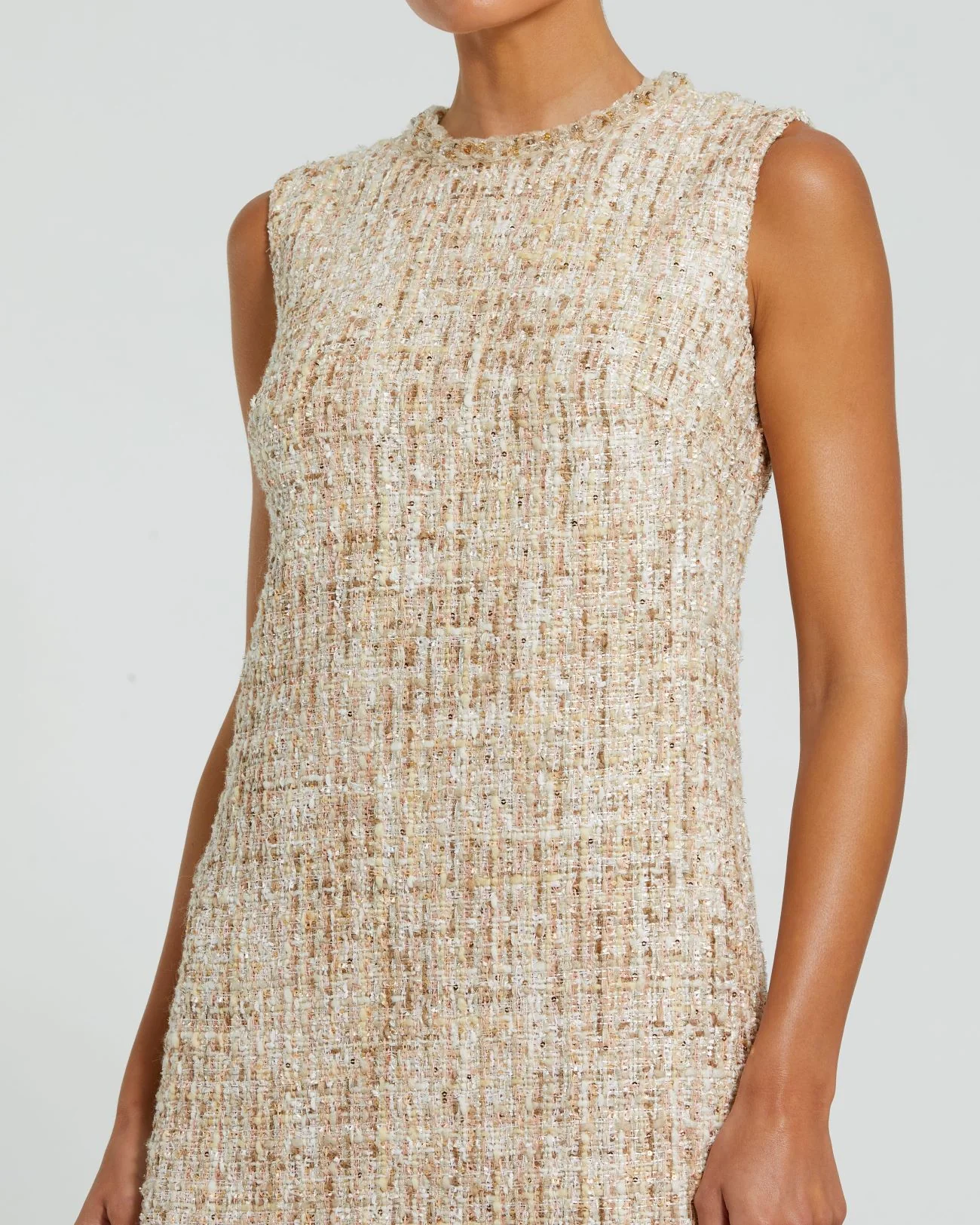 Beige Beaded Trim A Line Mini Shift Dress