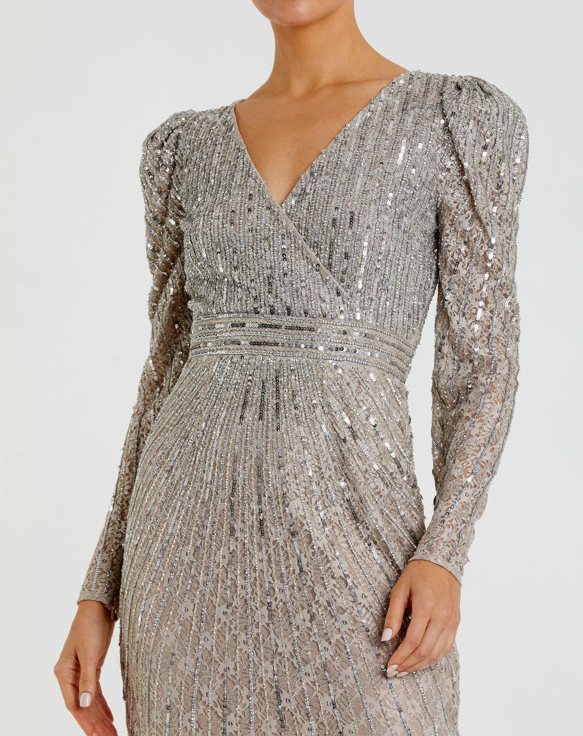 Gray Beaded Lace Midi Dress