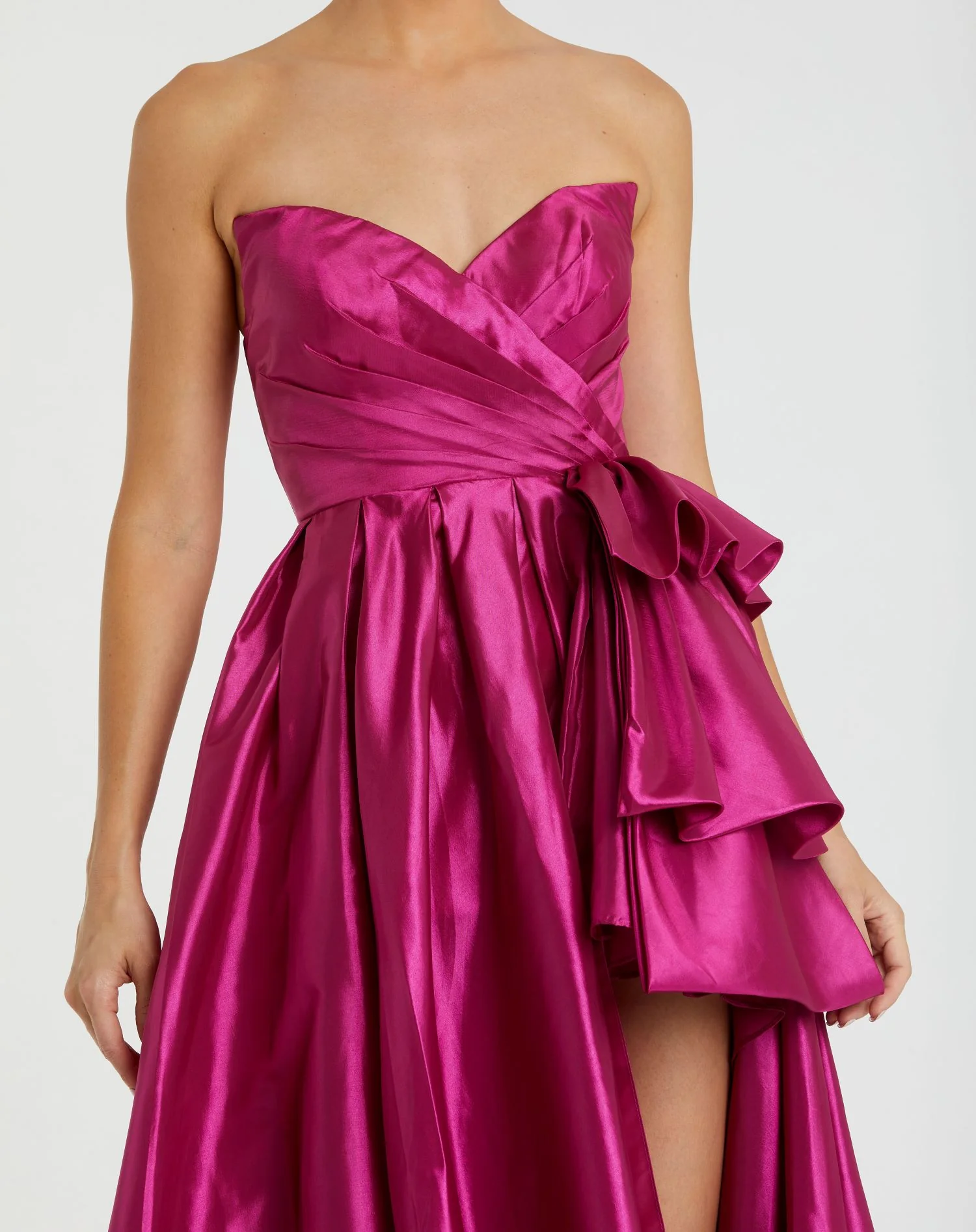 Ruffle Taffeta Dress with Slit