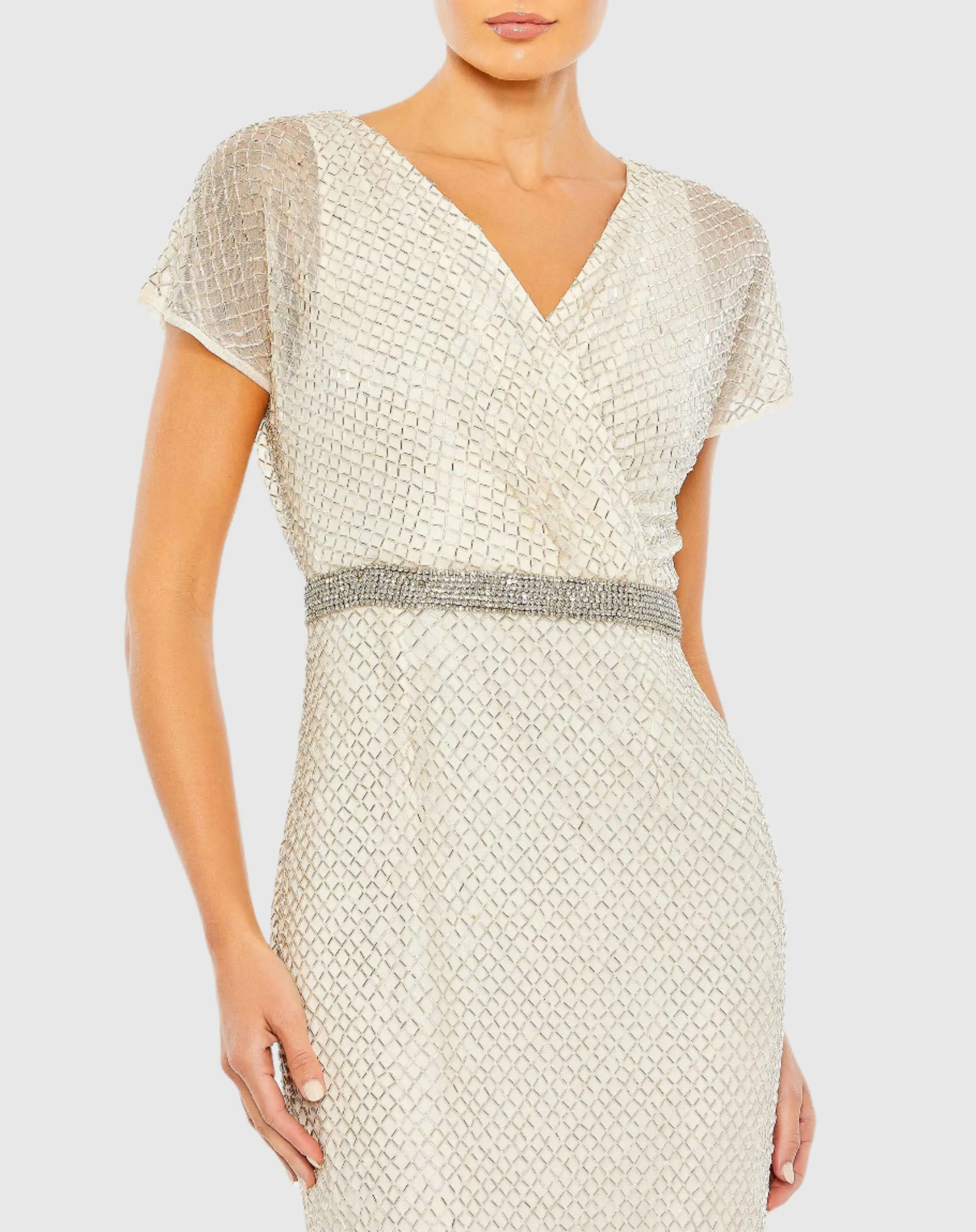 Glossy Short Sleeve Column Dress