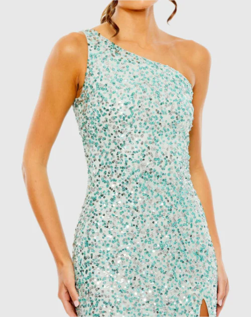 Sequined One Shoulder Gown