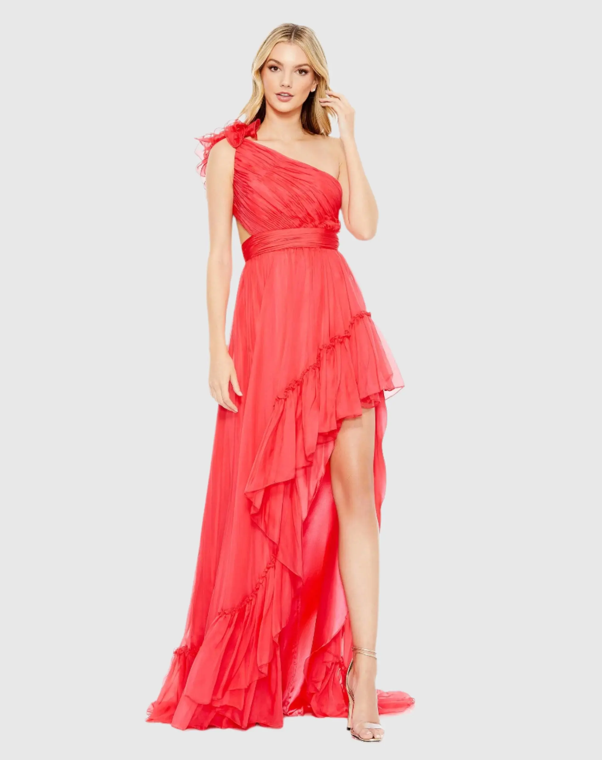 Ruffled Asymmetrical Gown
