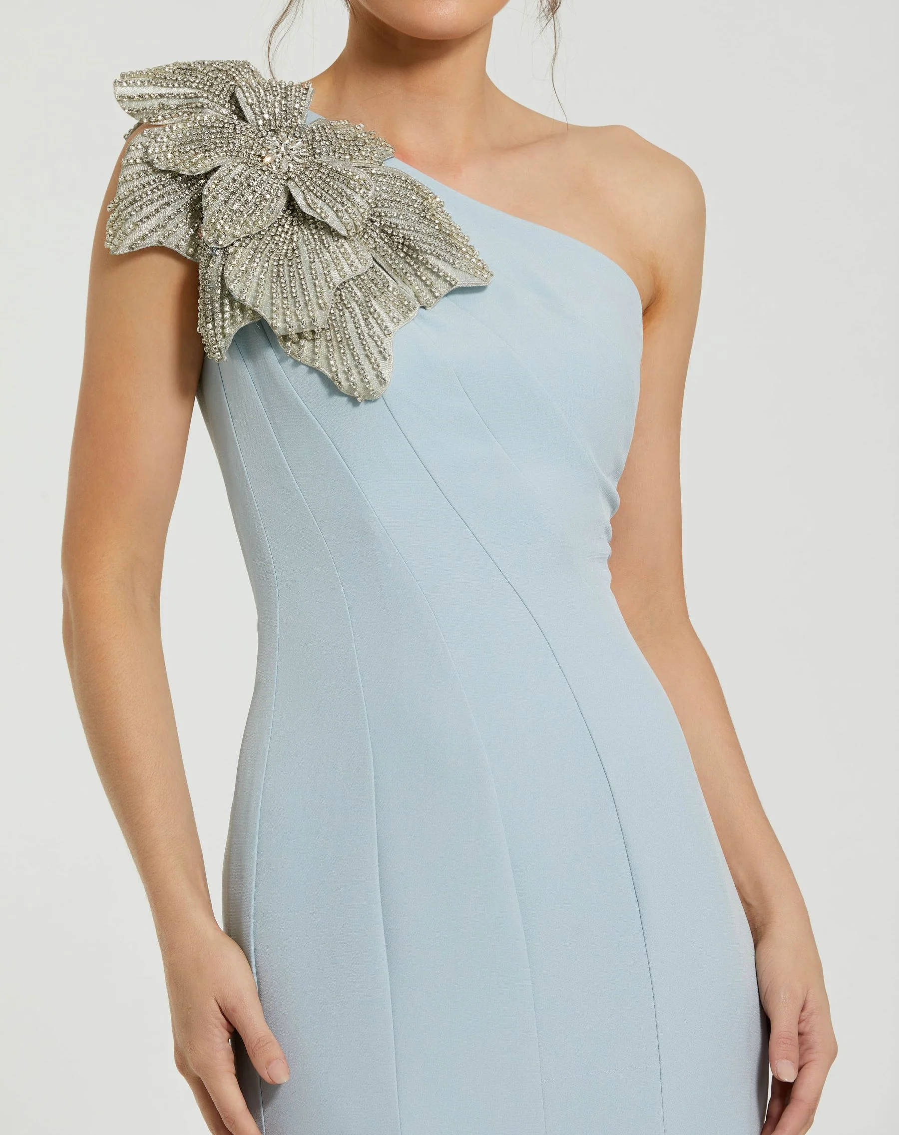 Crystal Flower One Shoulder Gown