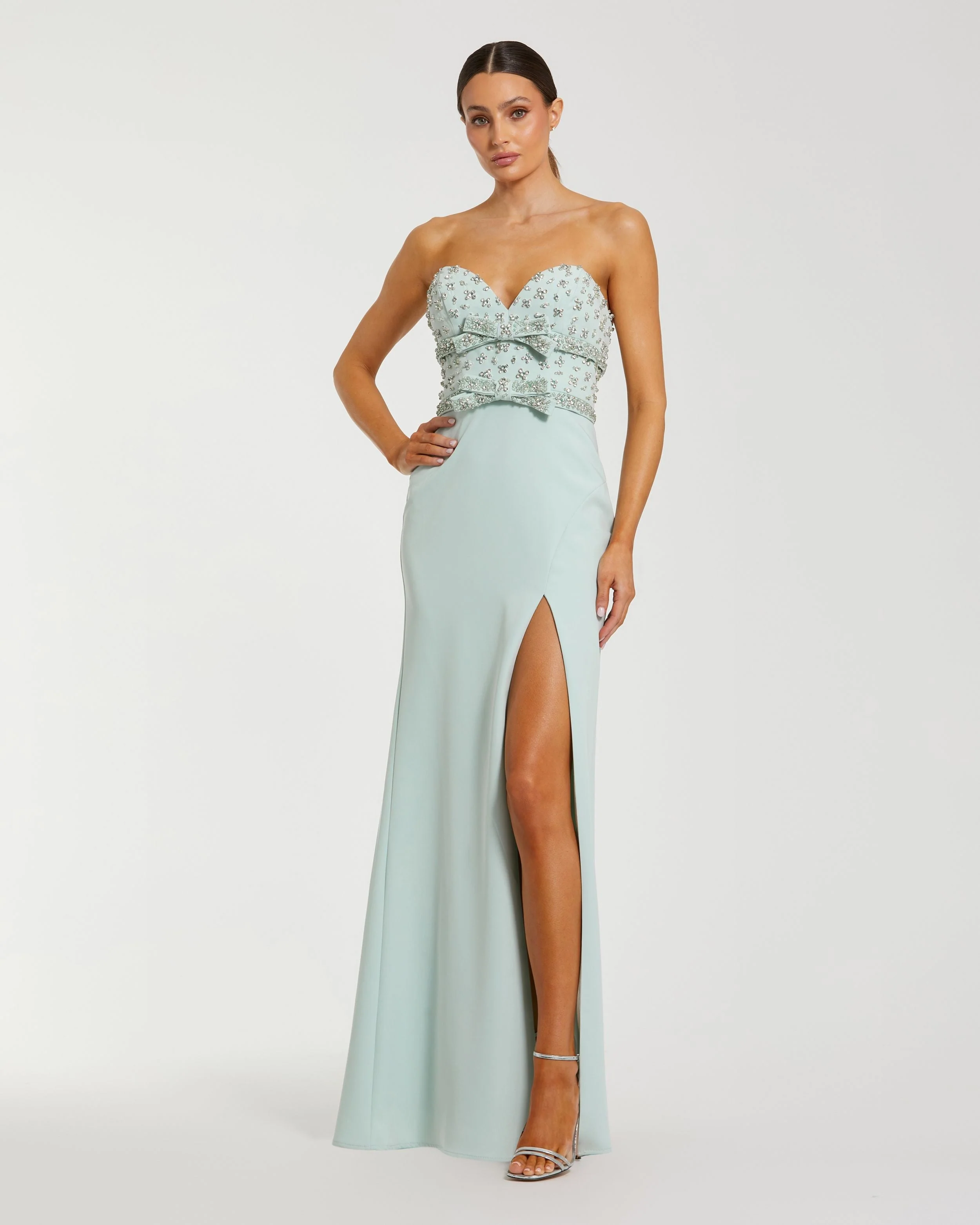 Strapless Rhinestone Crepe Gown