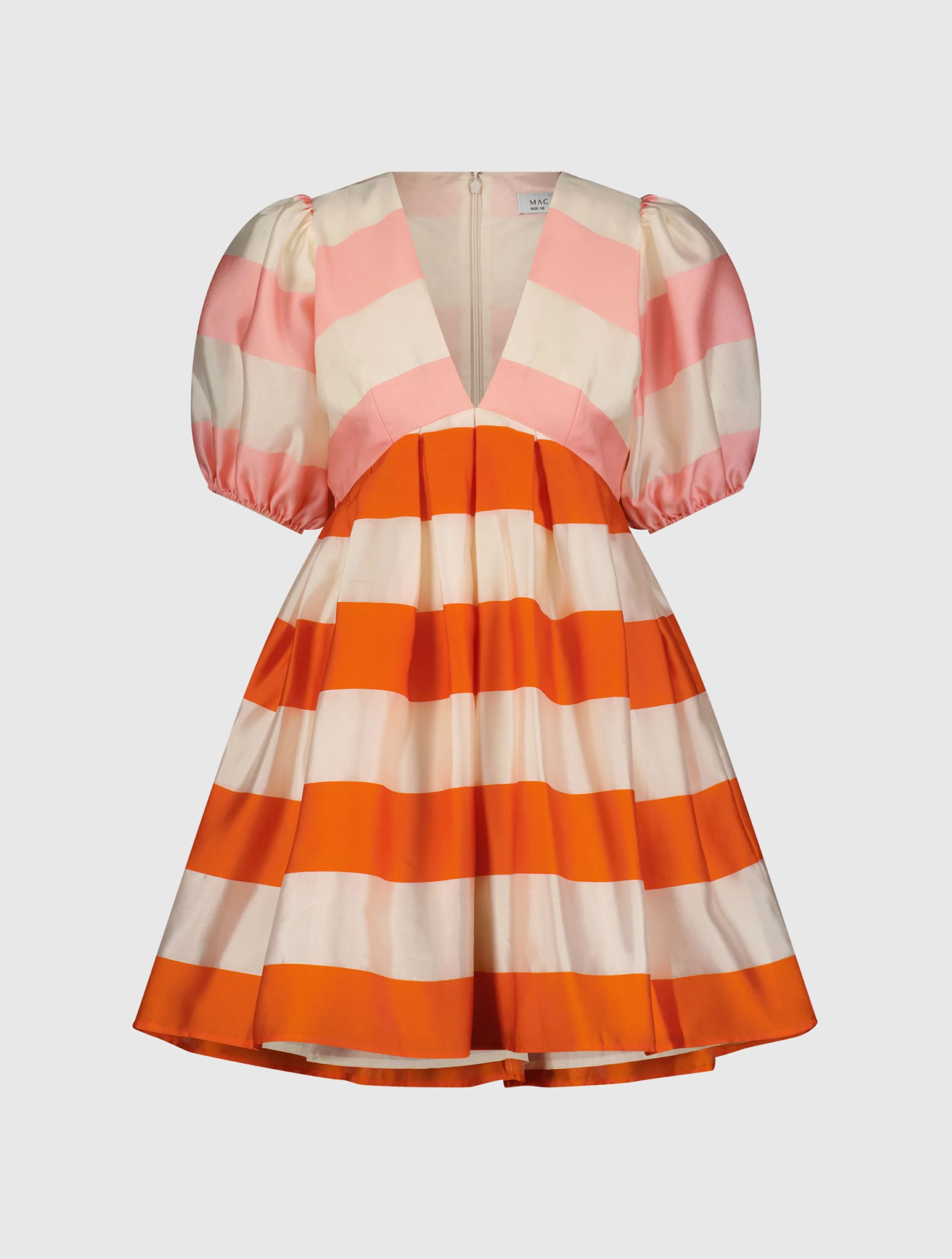 Silk Striped Balloon Sleeve Mini Dress