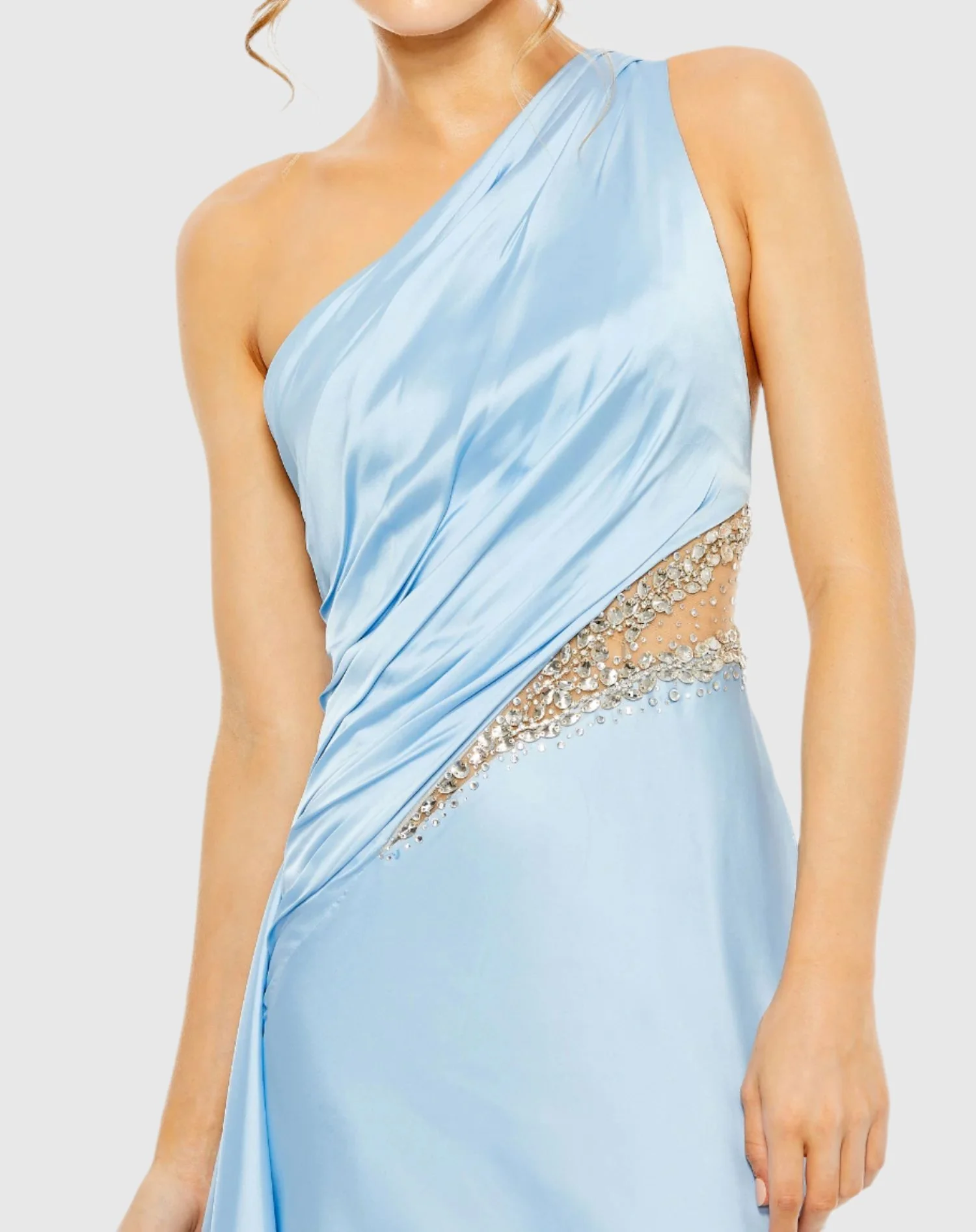 Blue Embellished Satin Gown
