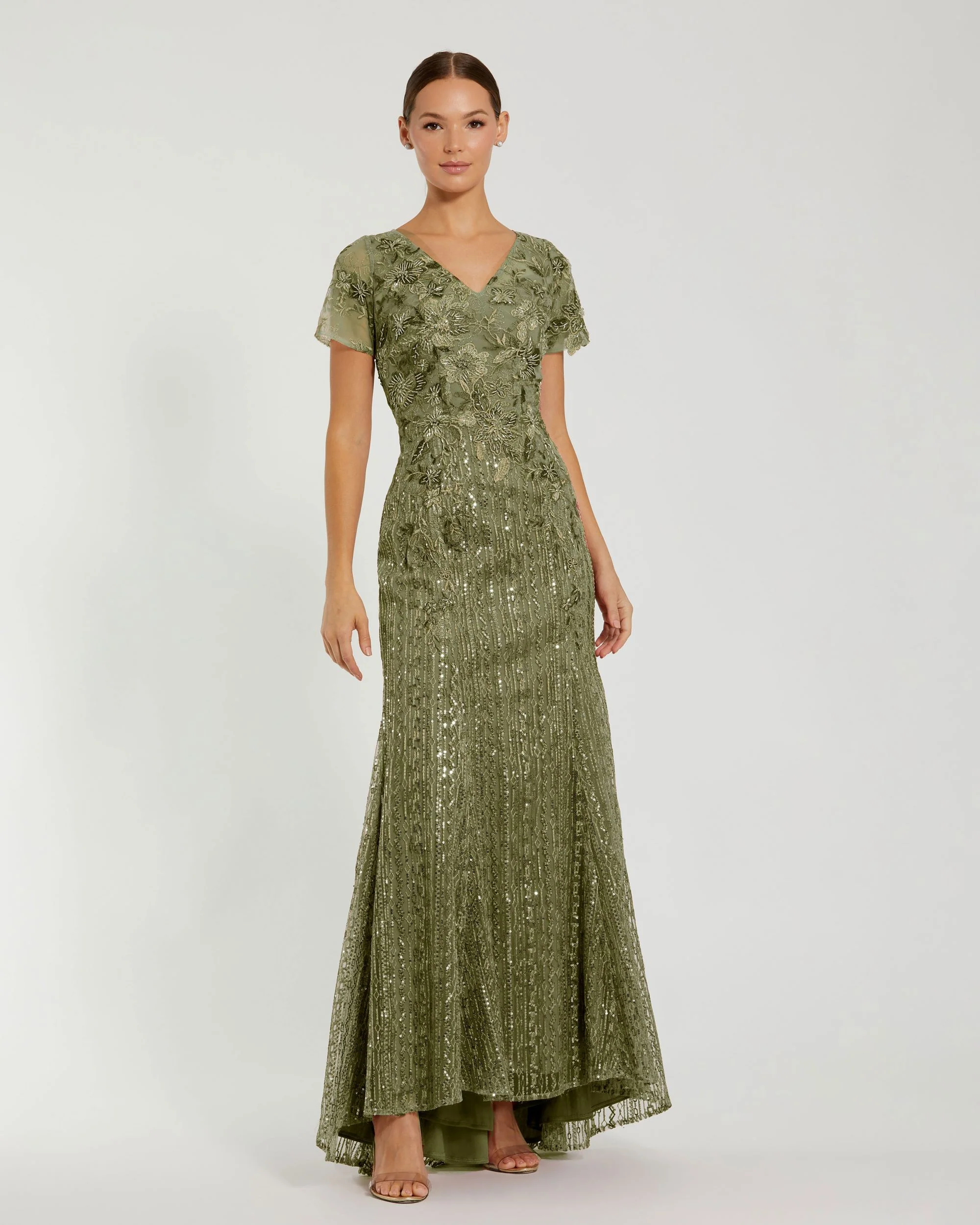 Stitched V Neck Cap Sleeve Dress