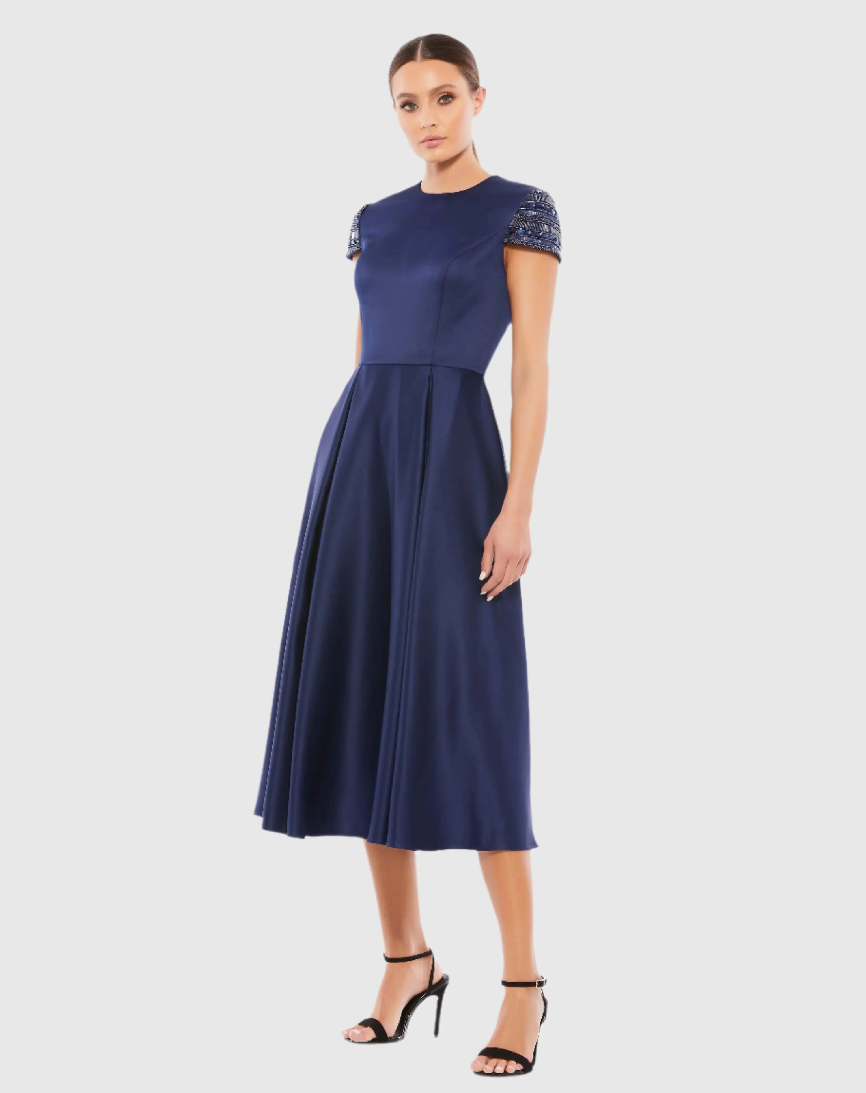 Tea Length Dress with High Neck