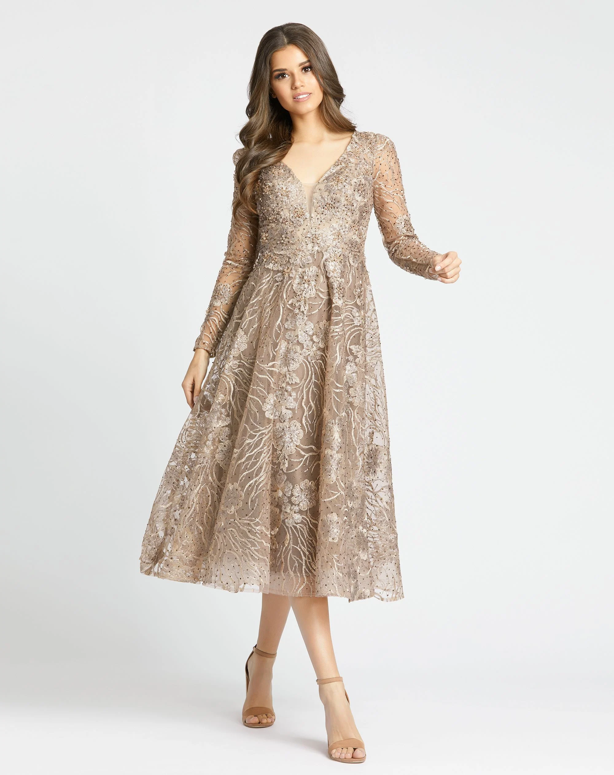 Stitched V-Neck Illusion Long Sleeve Midi