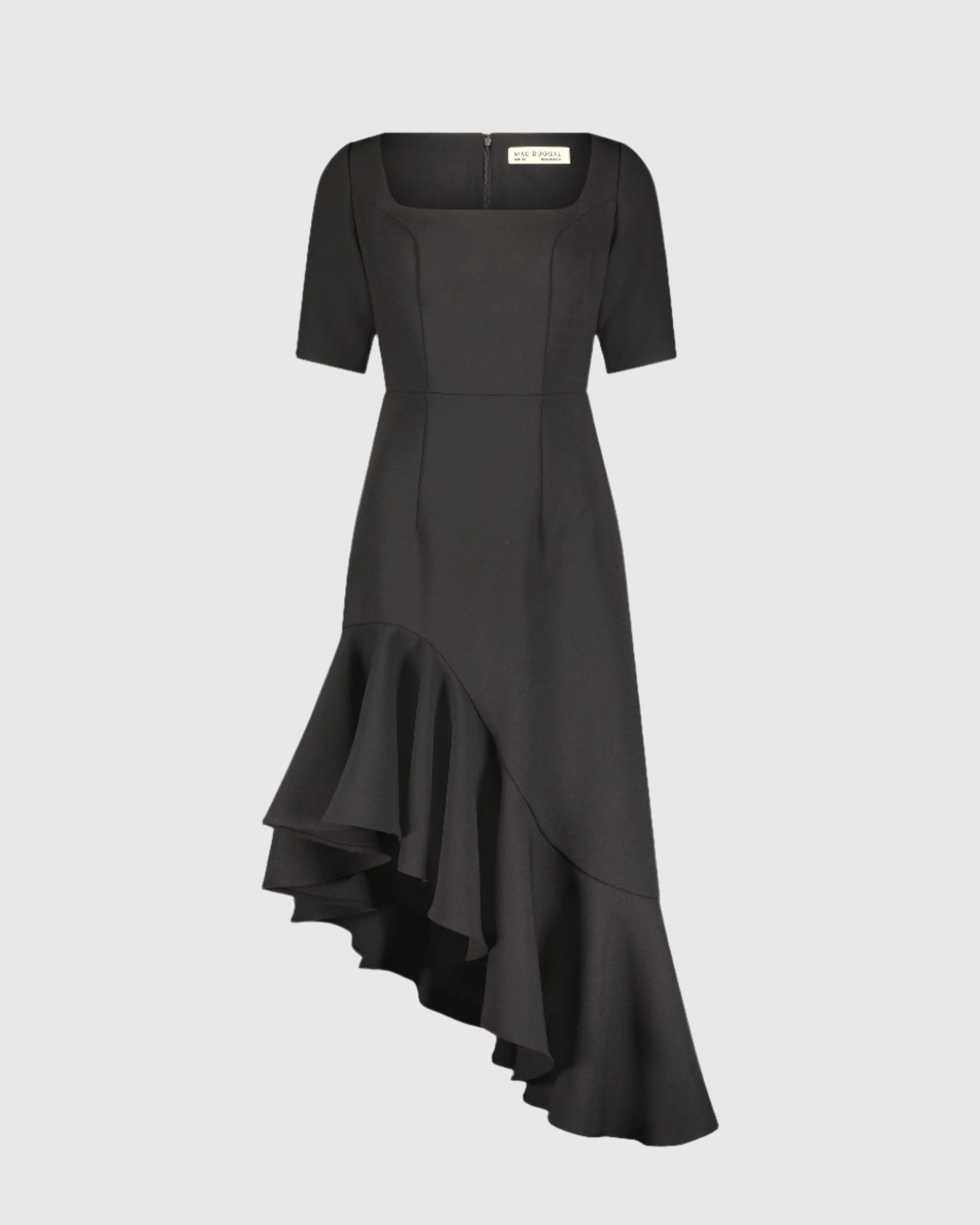 Black Crepe 34 Sleeve Asymmetrical Hem Dress