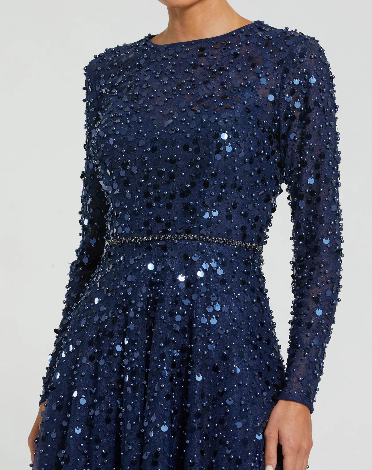 Stylish Sequin Gown with Feather Detail