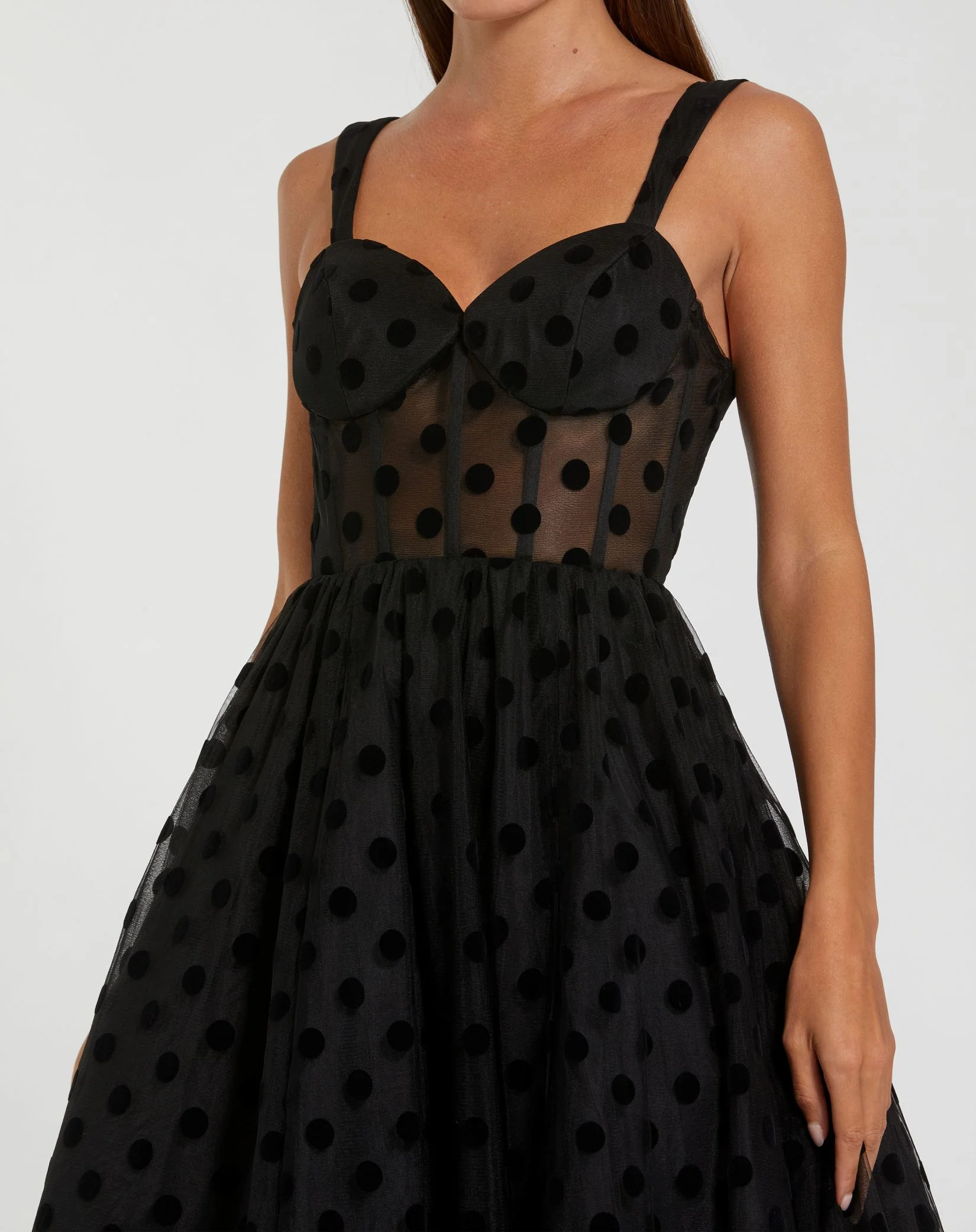 Polka Dot Net Bustier A Line Midi Dress