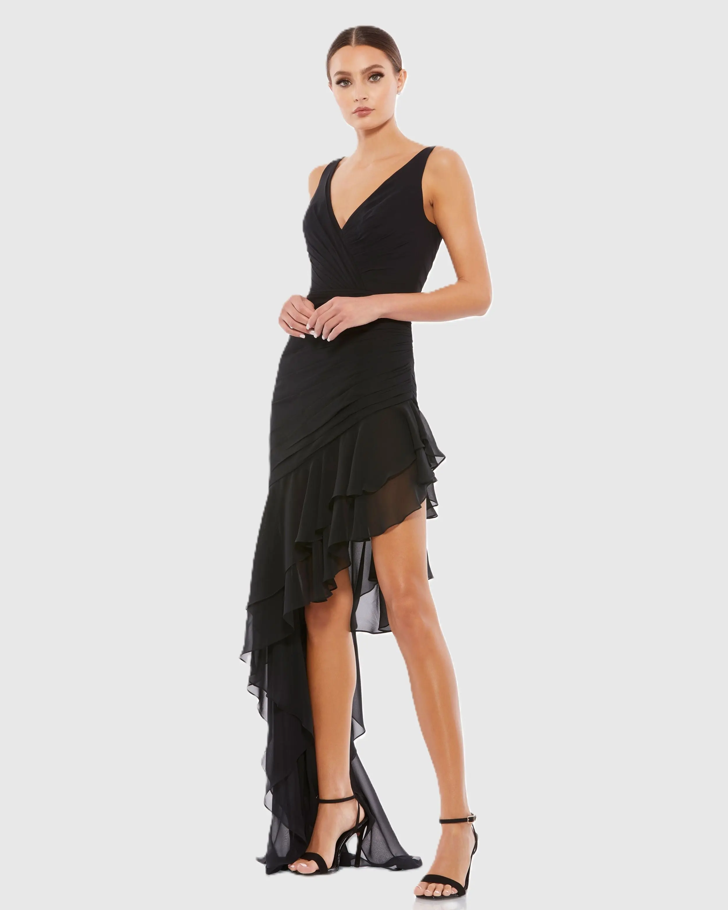 Ruffled V Neck Fabric Dress