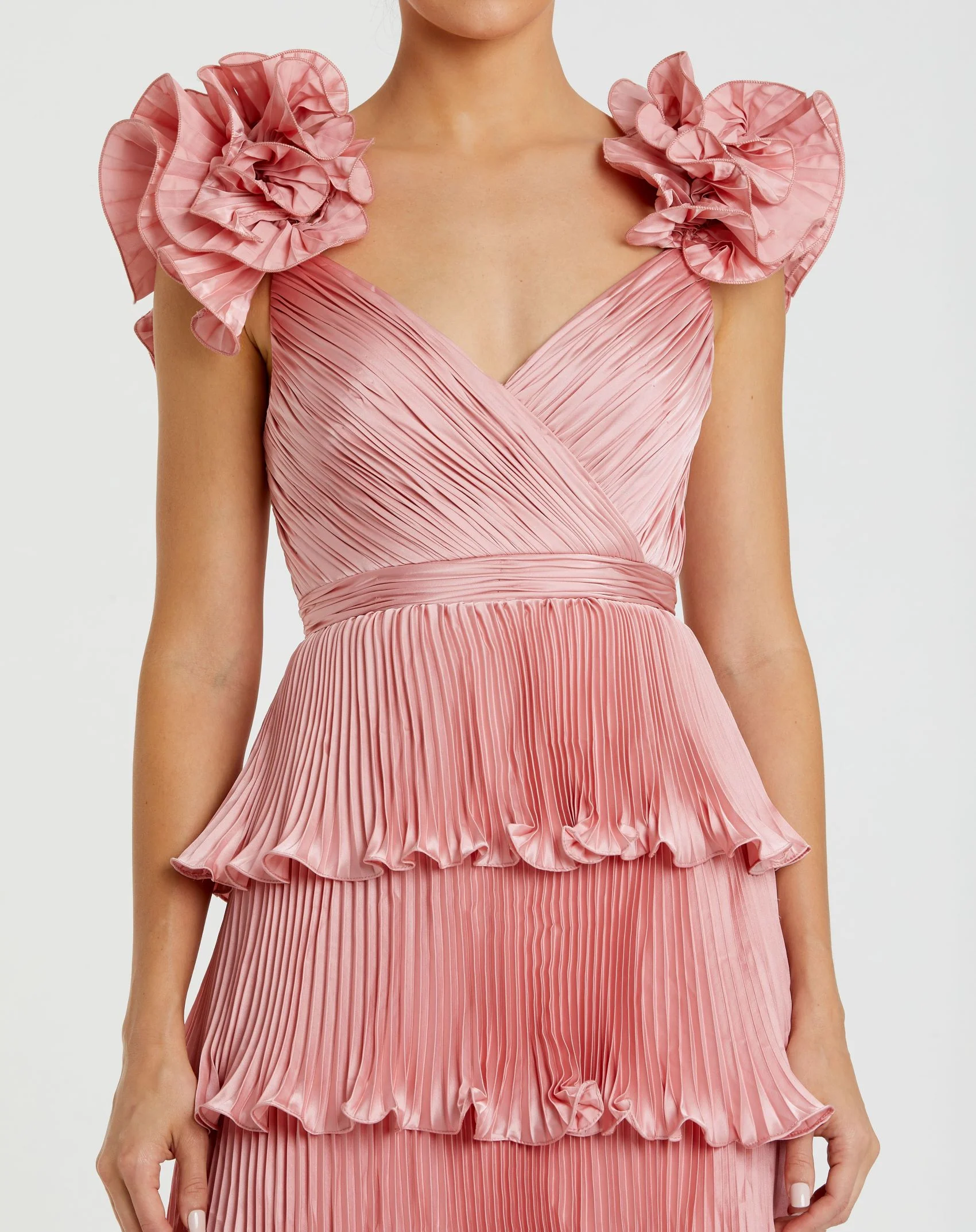 Pleated Charmeuse Tiered Gown