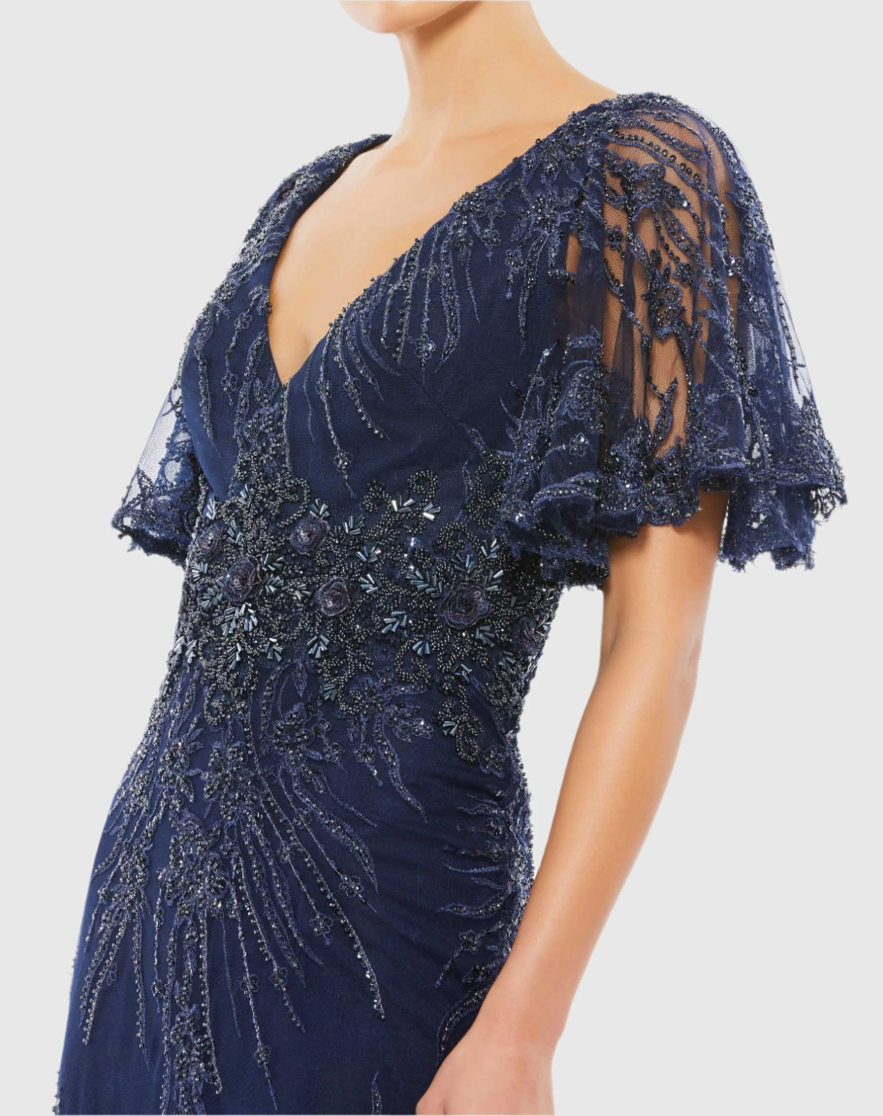 Vintage Flutter Sleeve Evening Gown