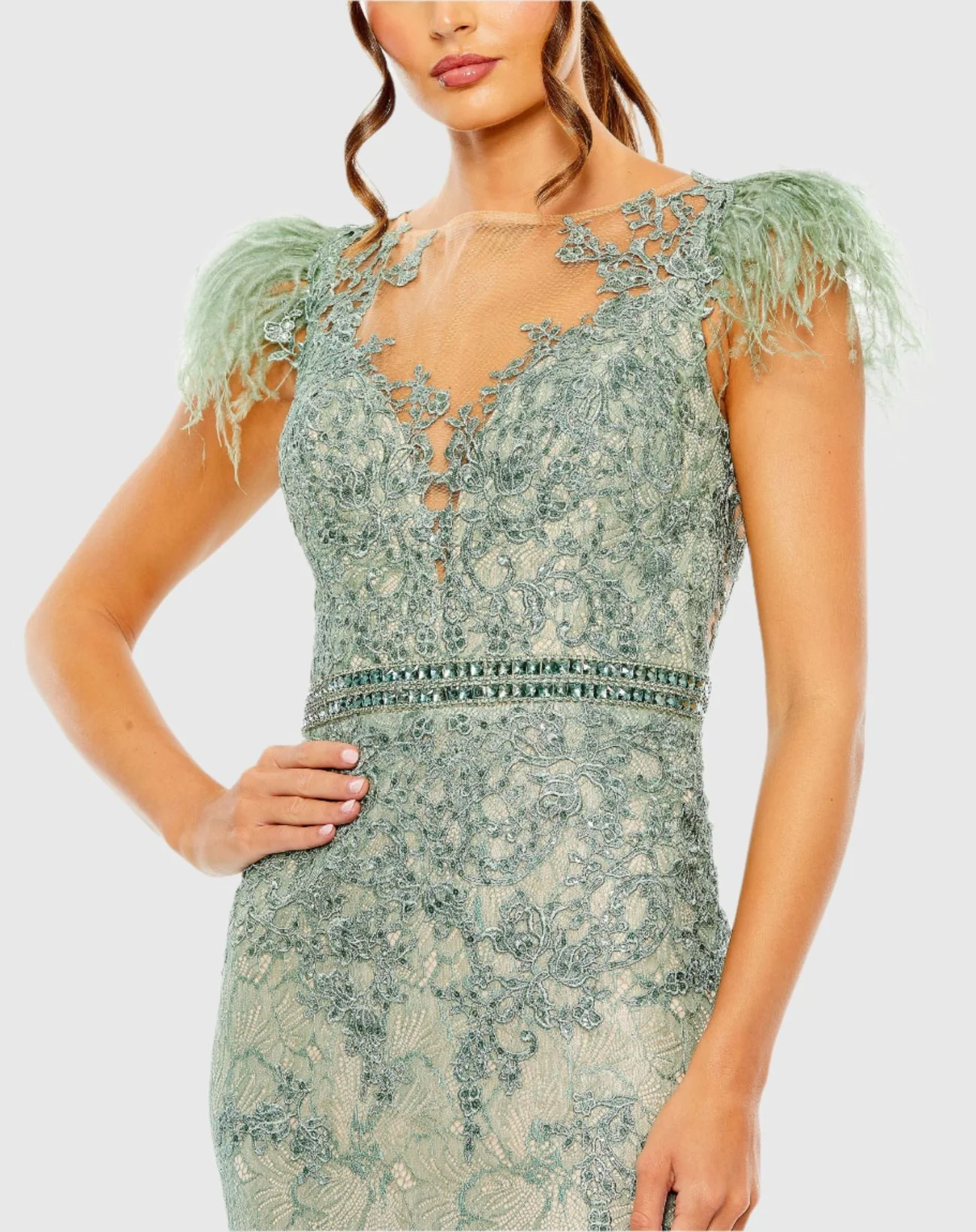 Stitched Feather Sleeve Gown