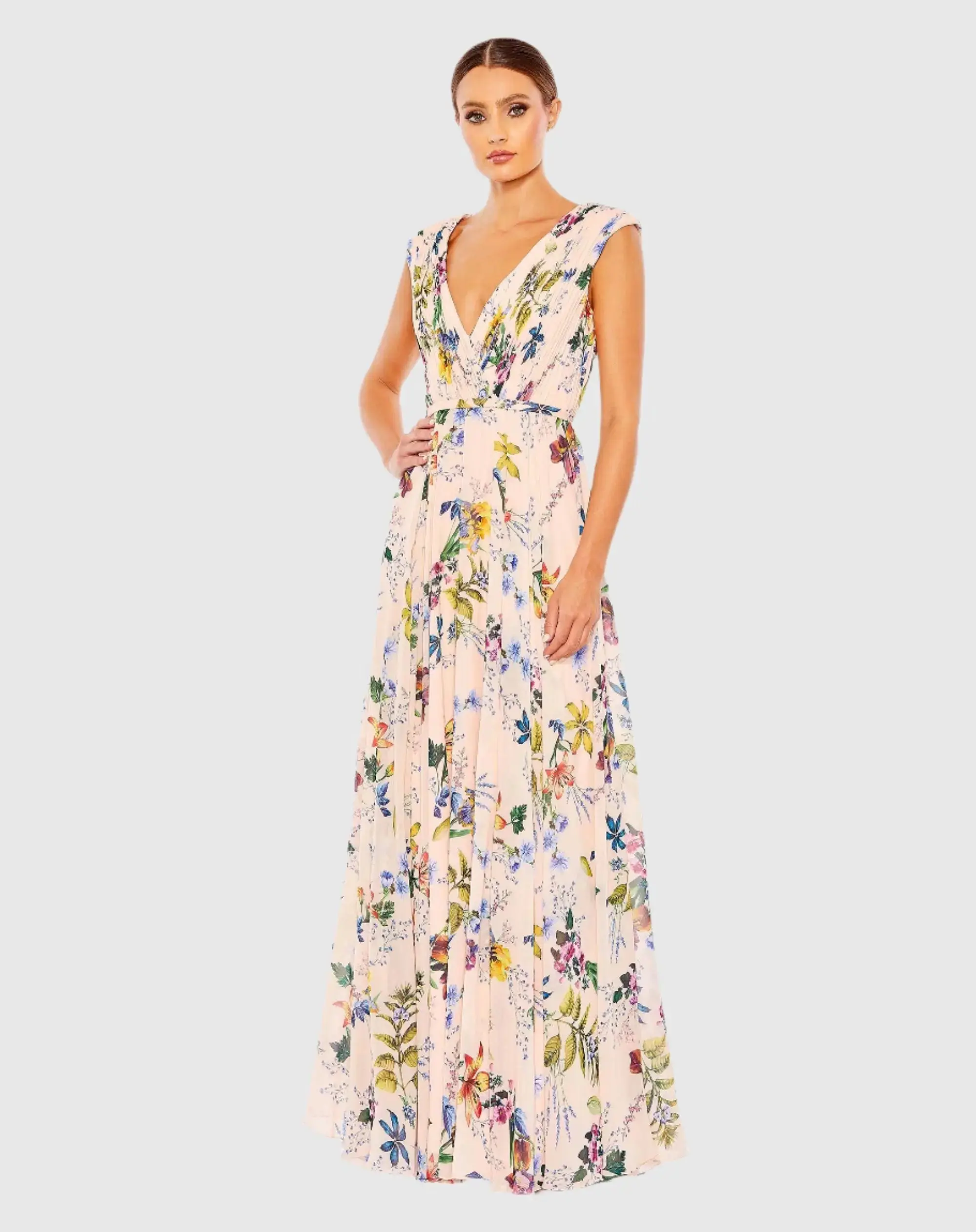 Multicolored Pleated Floral Dress