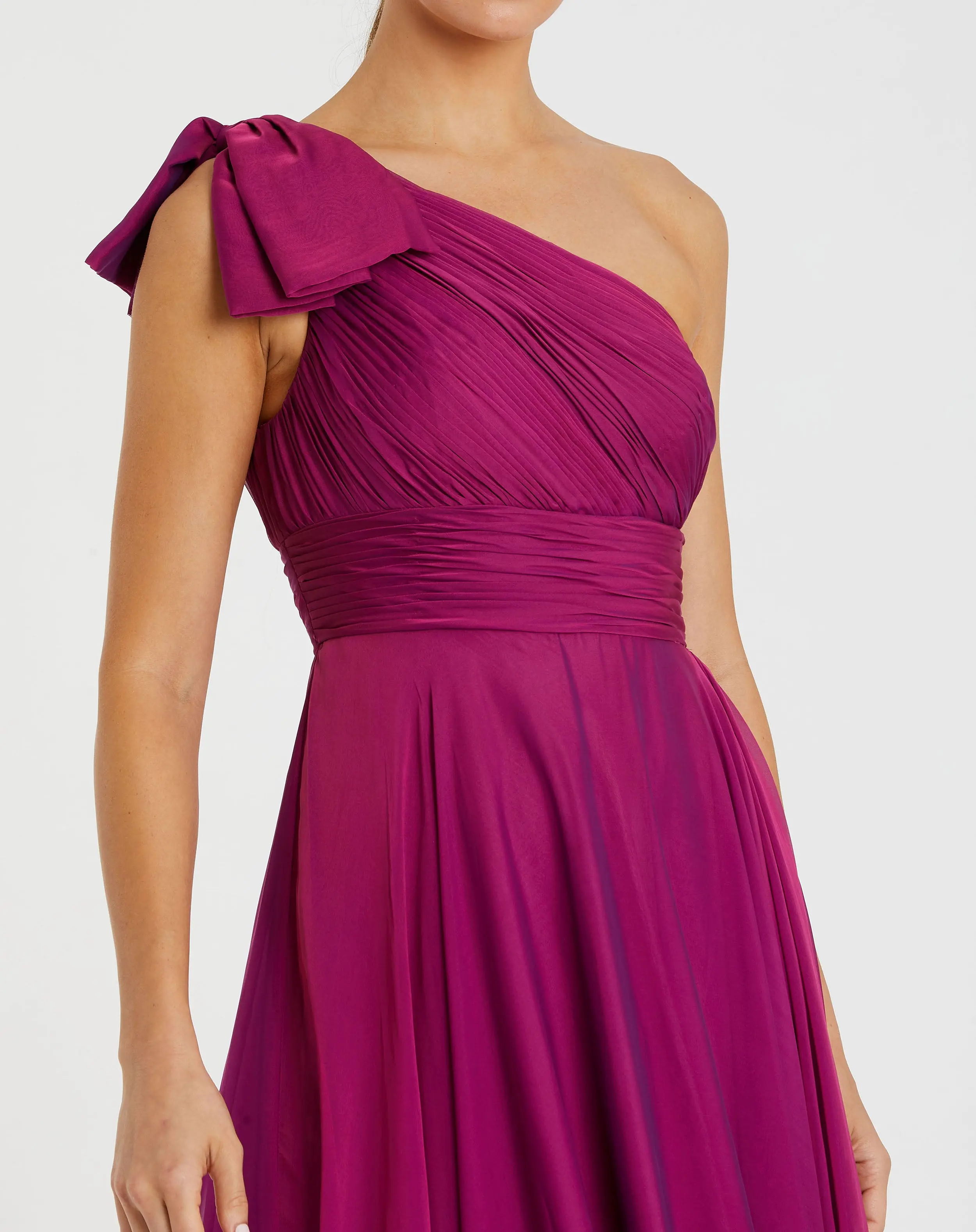 Blue Pleated One Shoulder Chiffon Gown