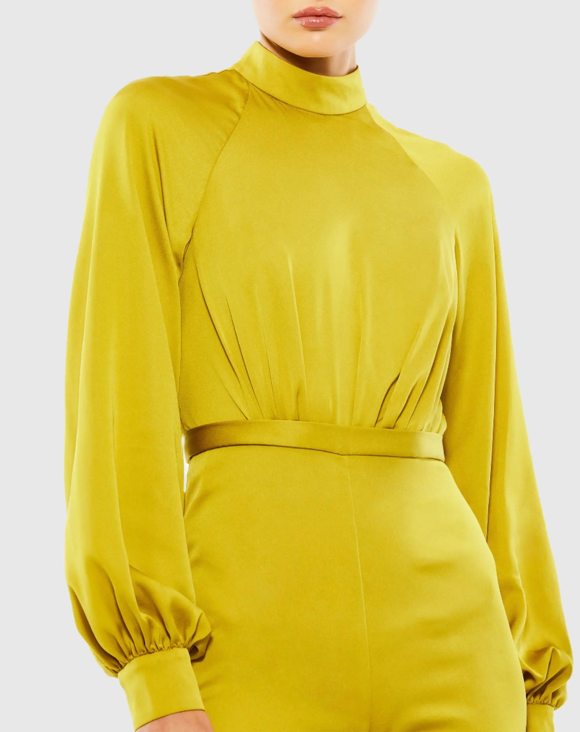 Satin Raglan Long Sleeve High Neck Jumpsuit