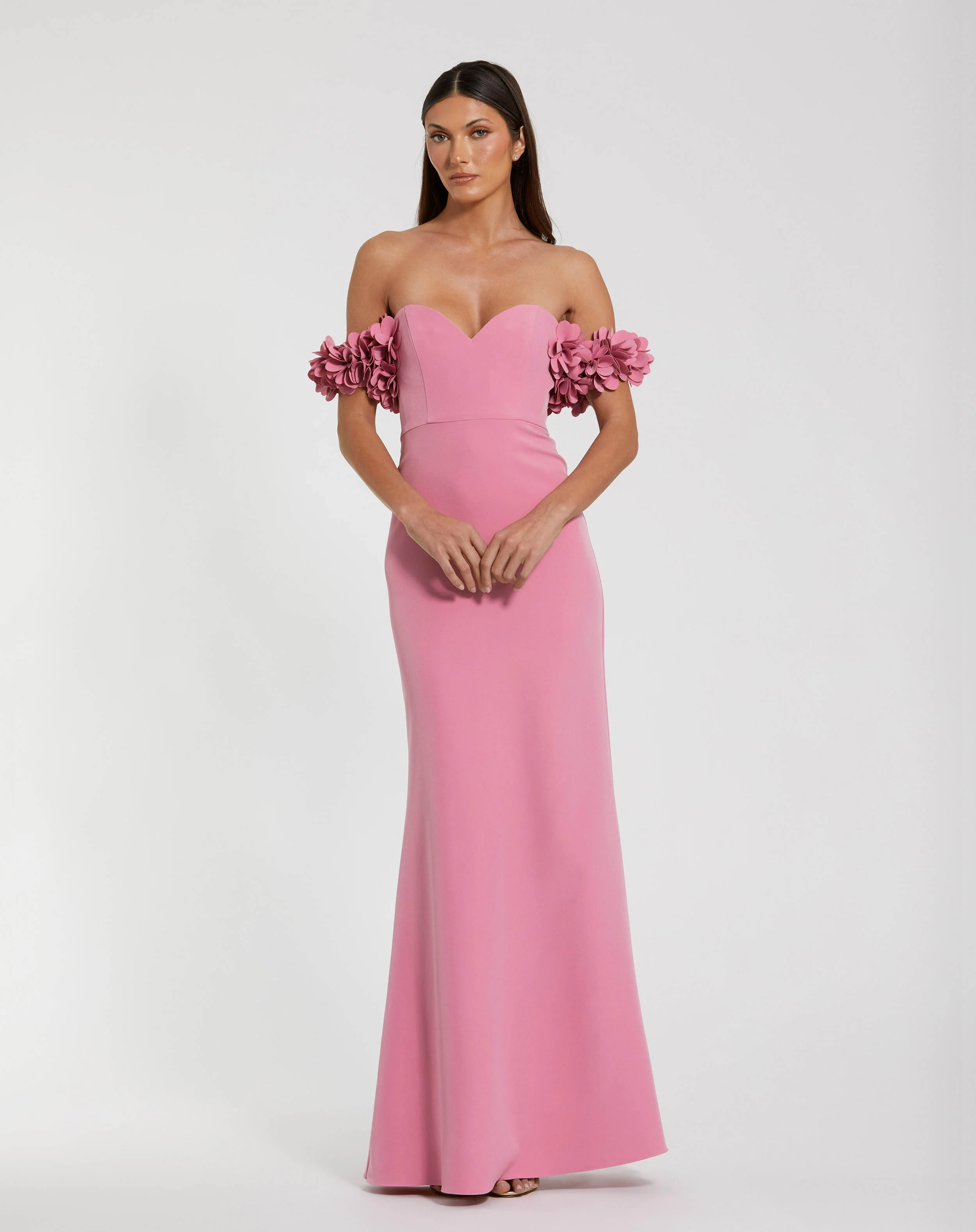 Off-the-Shoulder Gown with 3D Flowers