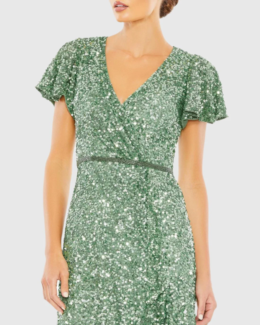 Shiny Wrap Over Butterfly Sleeve Dress