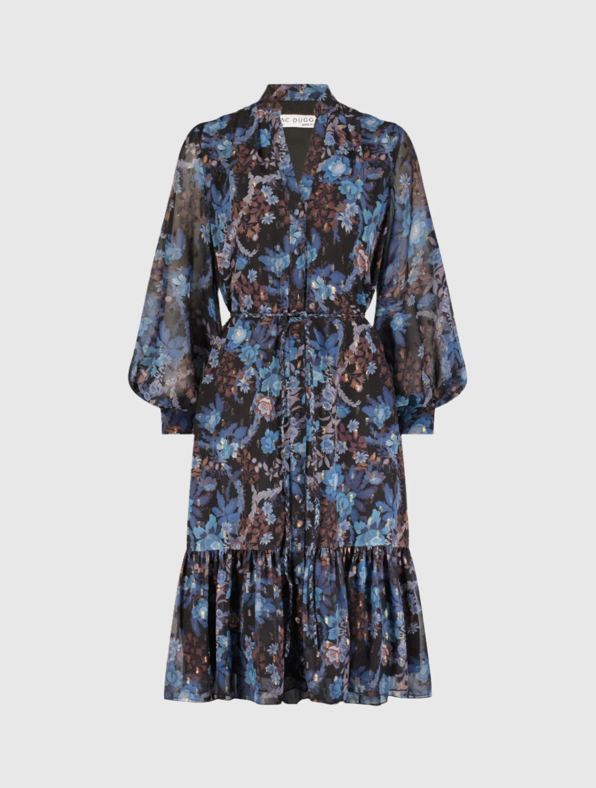Shimmering Chiffon Bishop Sleeve Dress