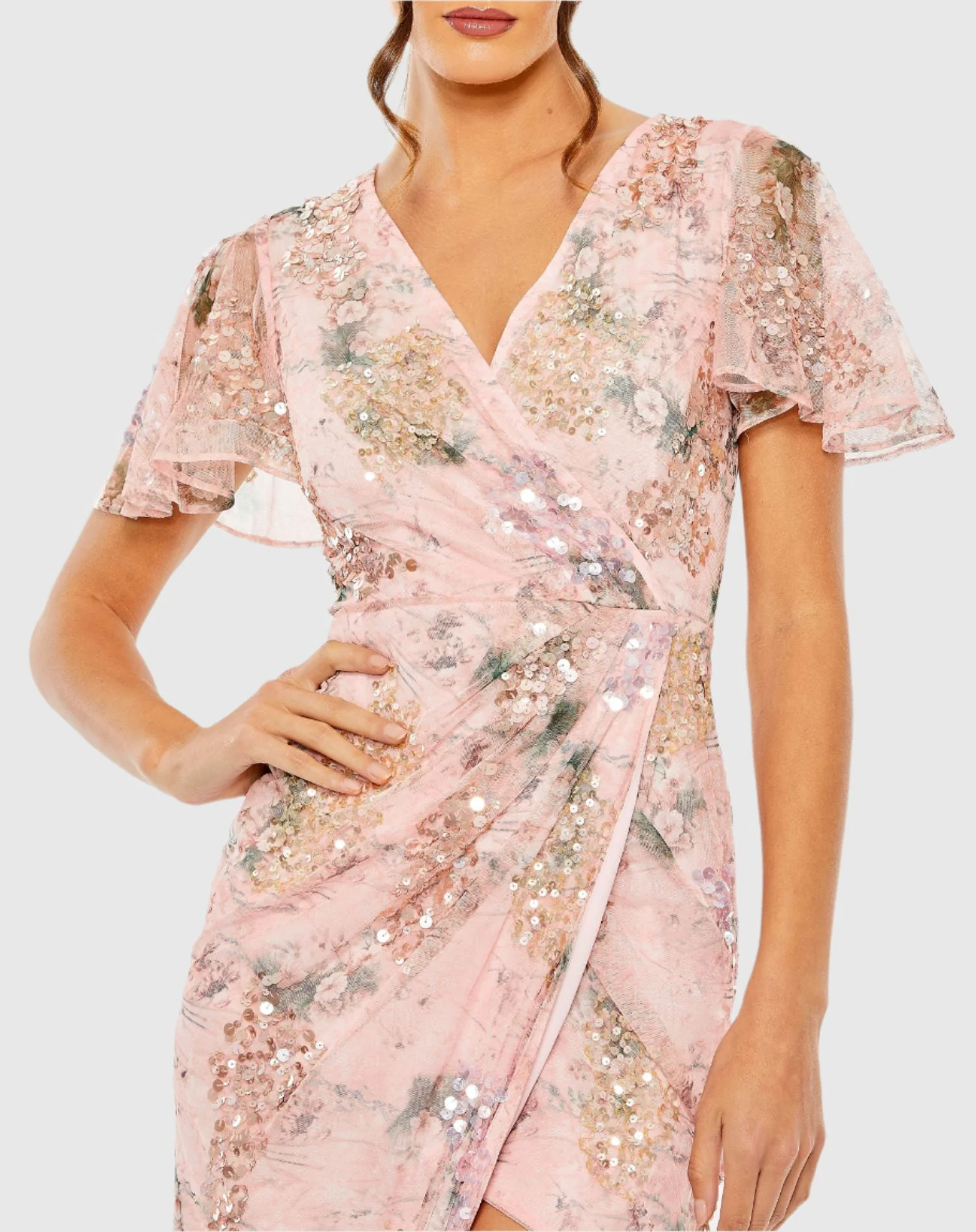Floral Printed Mesh V Neck Midi Dress